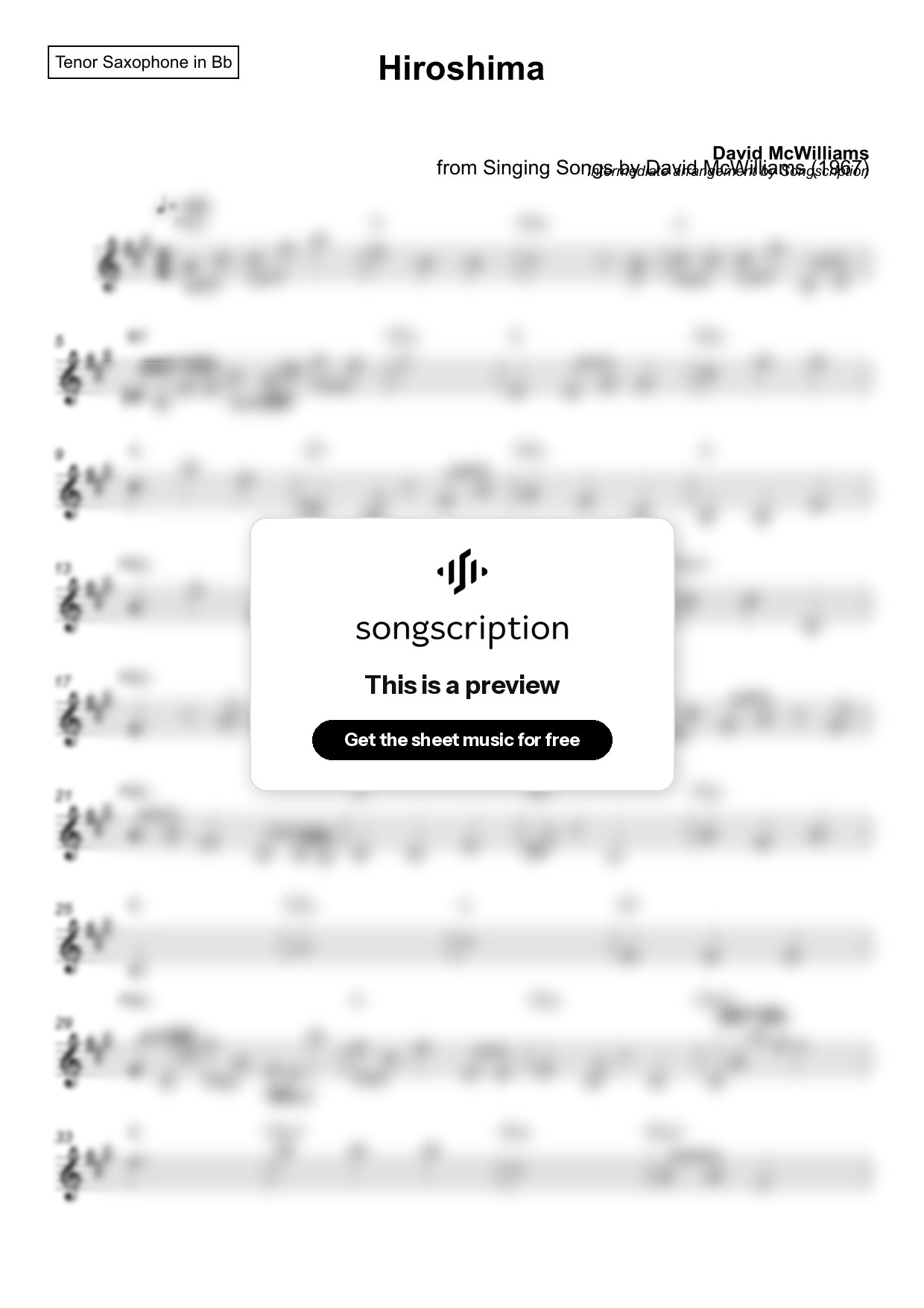 Intermediate Tenor Sax Sheet Music for "Hiroshima" by David McWilliams