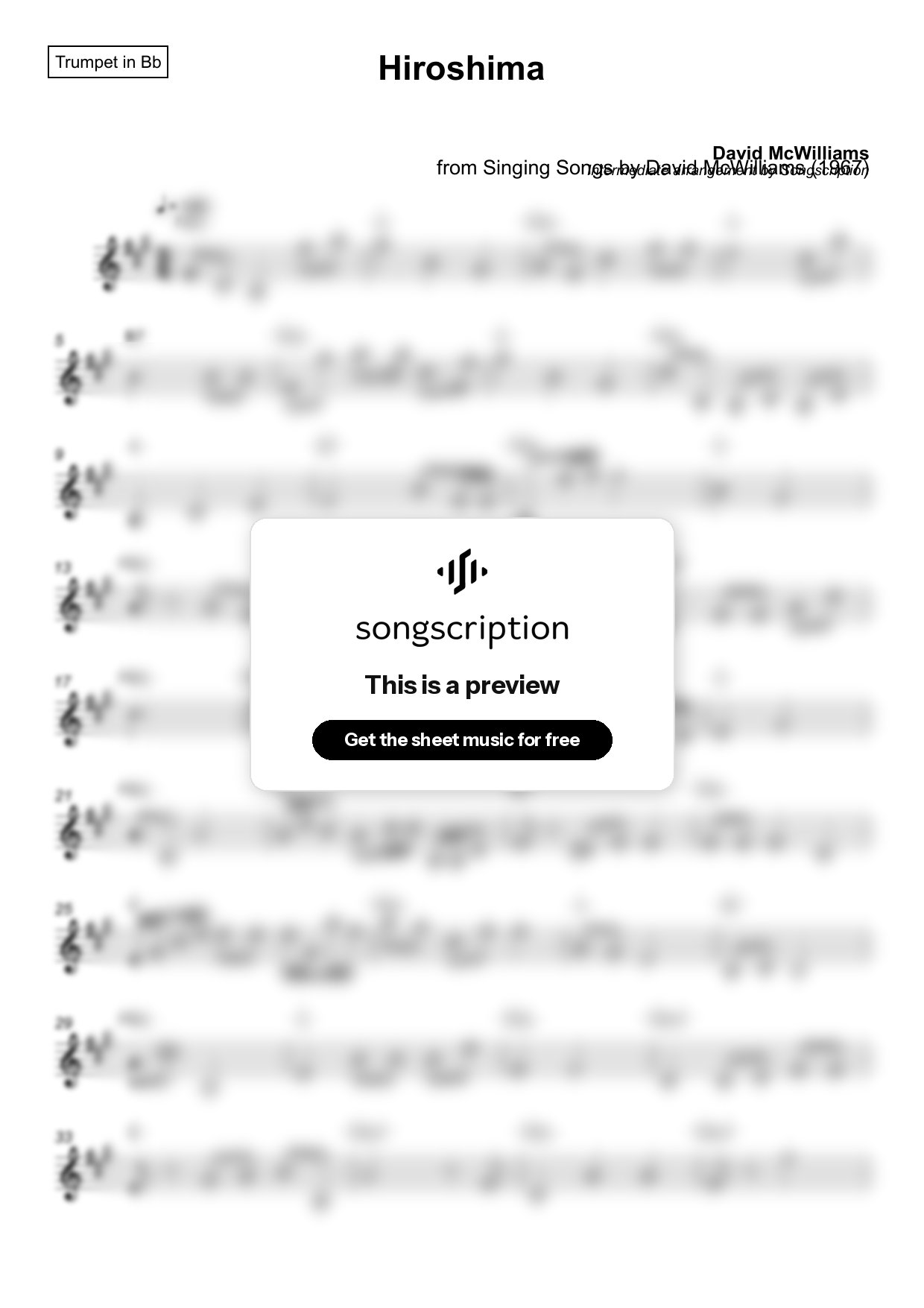 Intermediate Trumpet Sheet Music for "Hiroshima" by David McWilliams