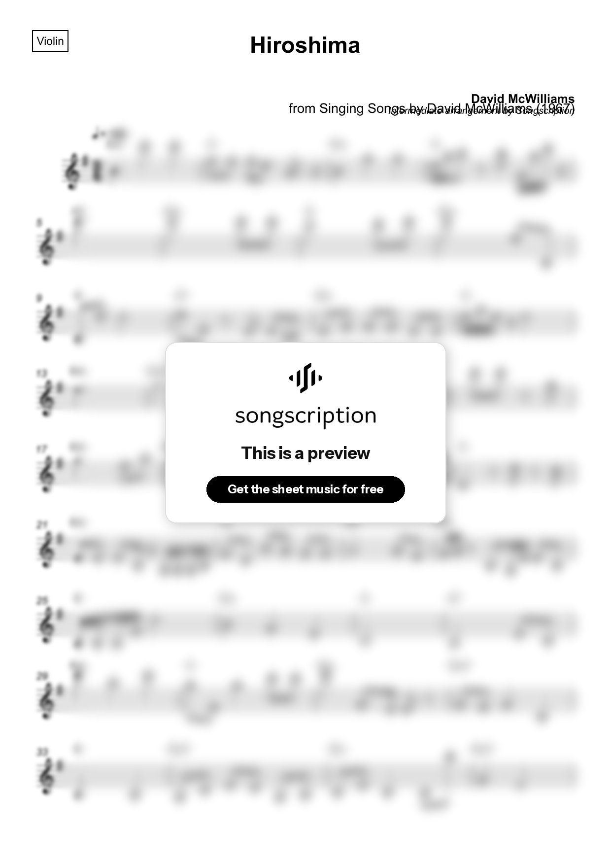Intermediate Violin Sheet Music for "Hiroshima" by David McWilliams