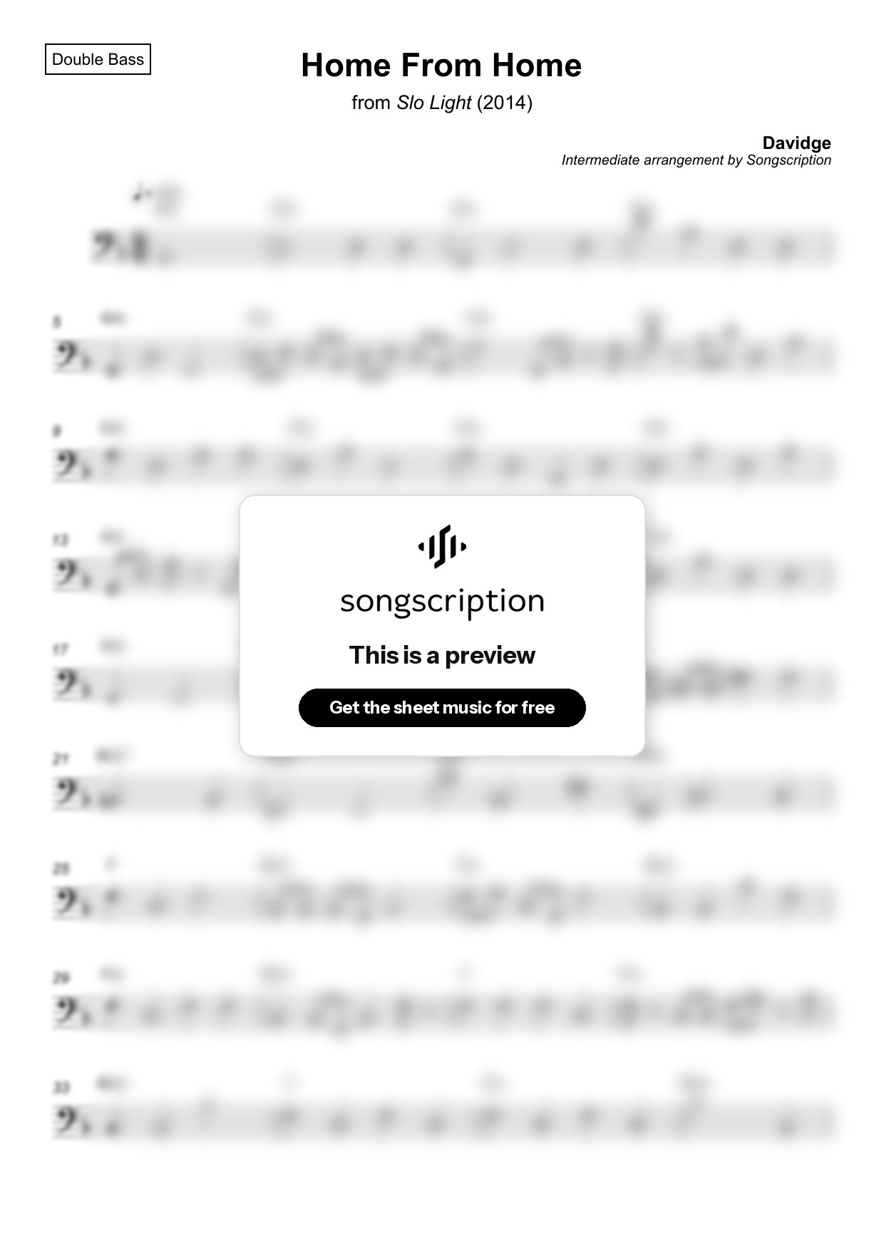 Intermediate Double Bass Sheet Music for "Home From Home" by Davidge