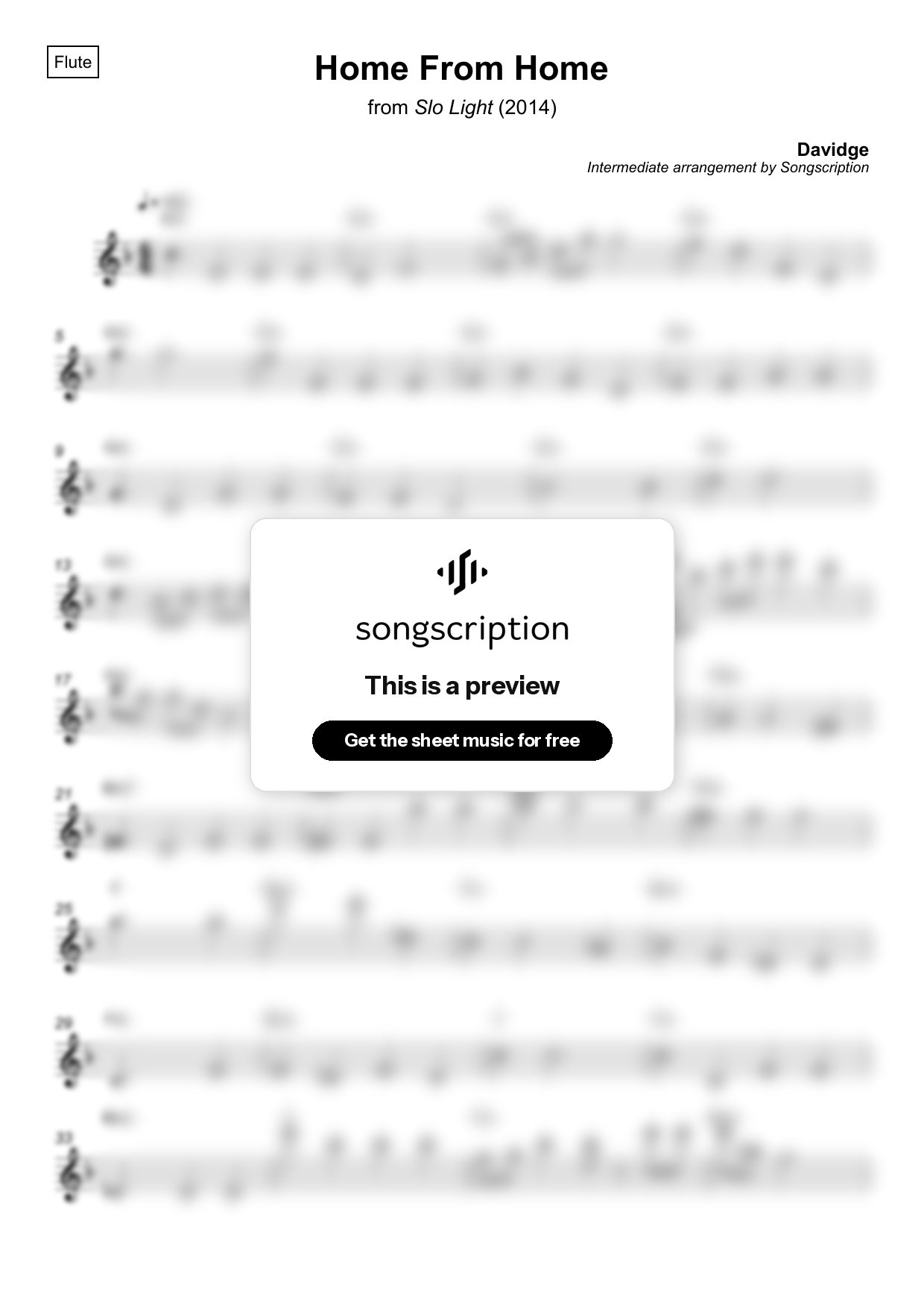 Intermediate Flute Sheet Music for "Home From Home" by Davidge