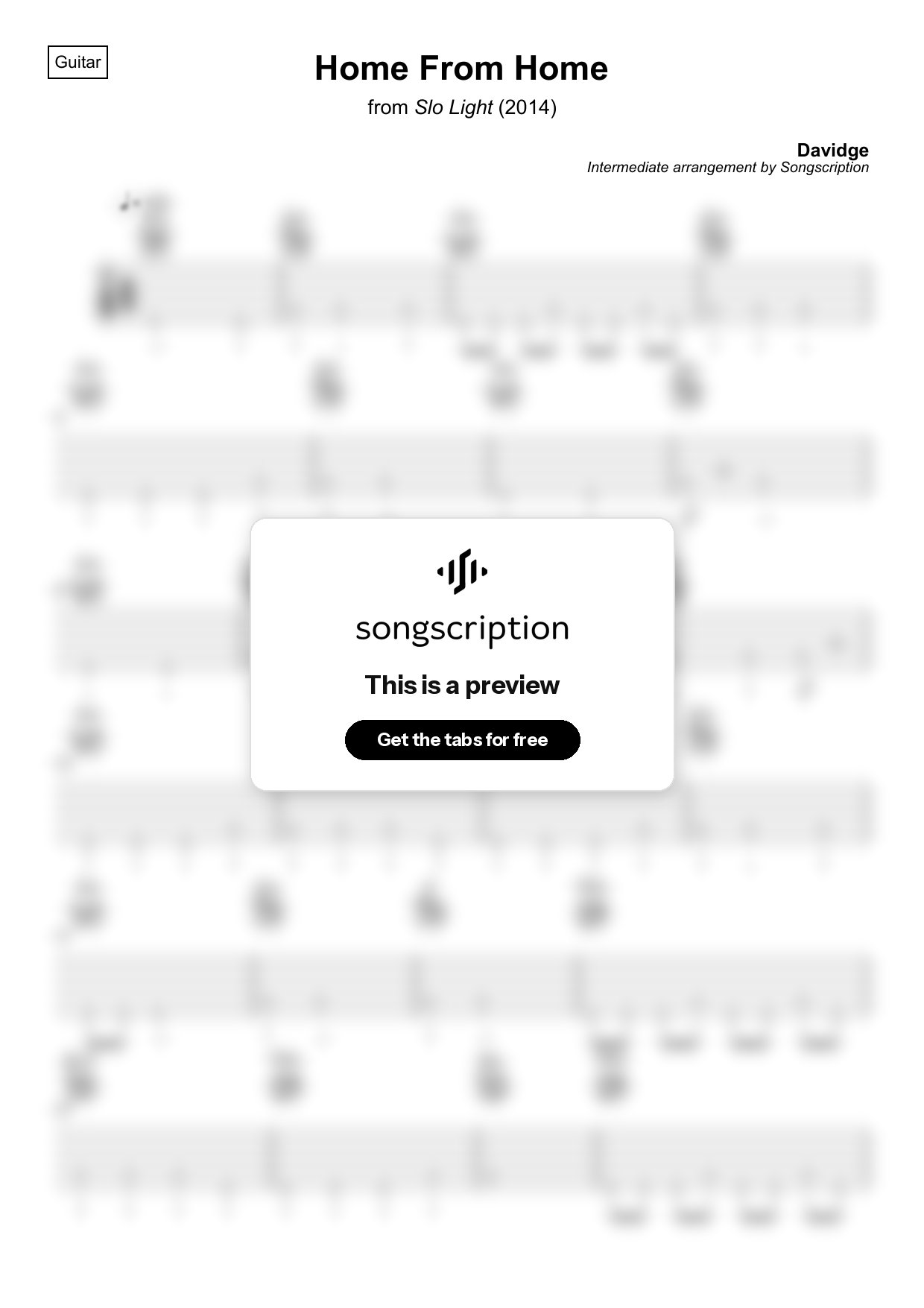 Intermediate Acoustic Guitar Tabs for "Home From Home" by Davidge