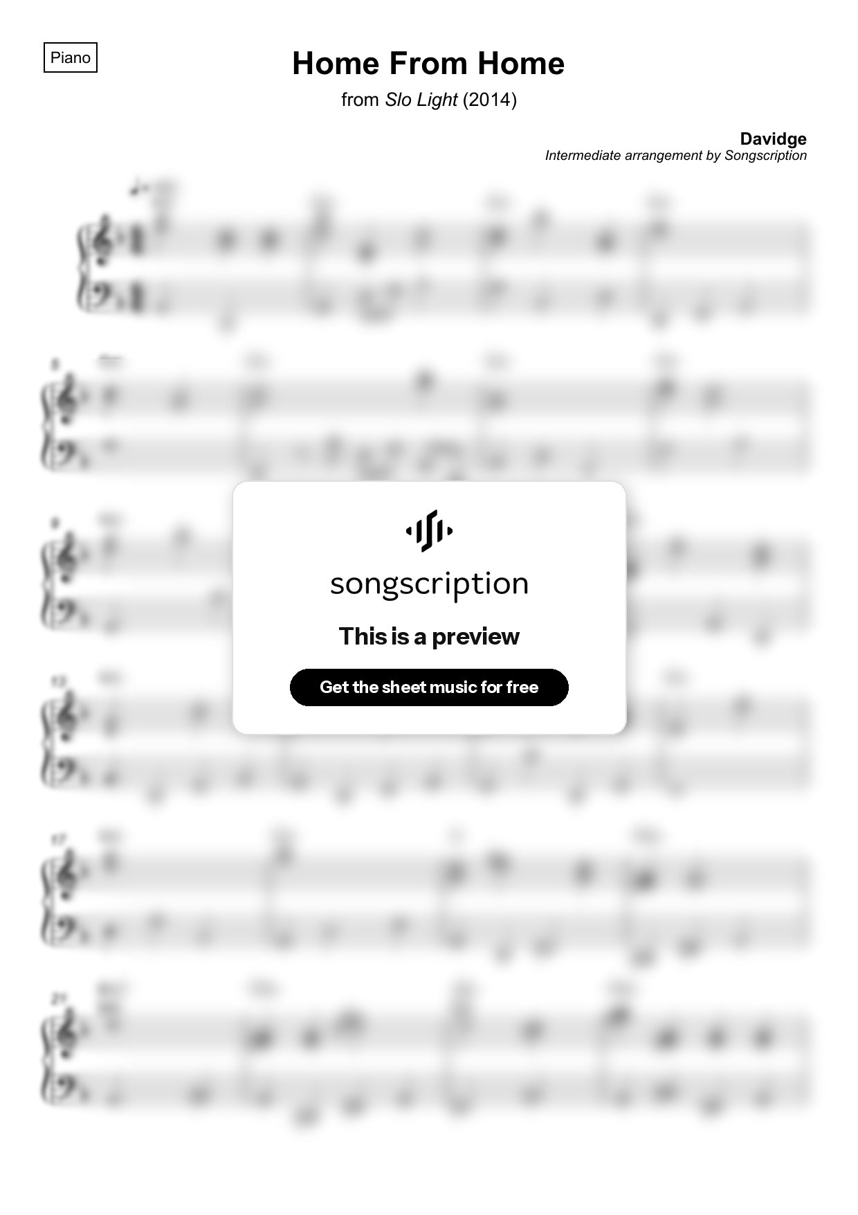 Intermediate Piano Sheet Music for "Home From Home" by Davidge