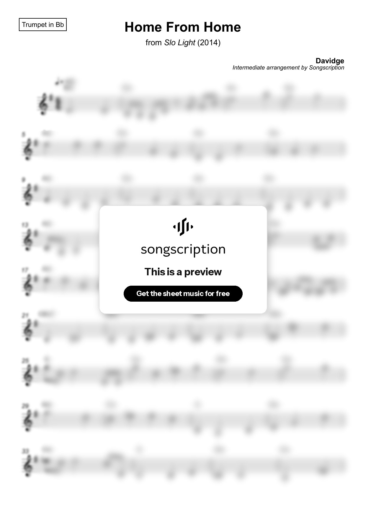 Intermediate Trumpet Sheet Music for "Home From Home" by Davidge