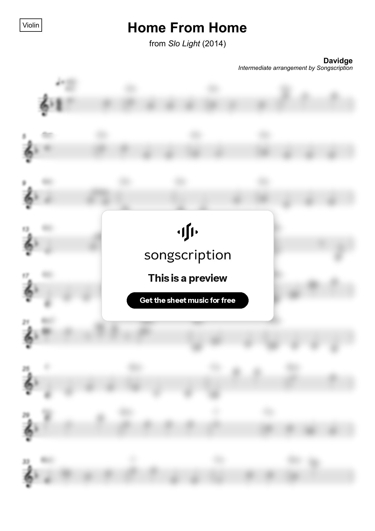 Intermediate Violin Sheet Music for "Home From Home" by Davidge