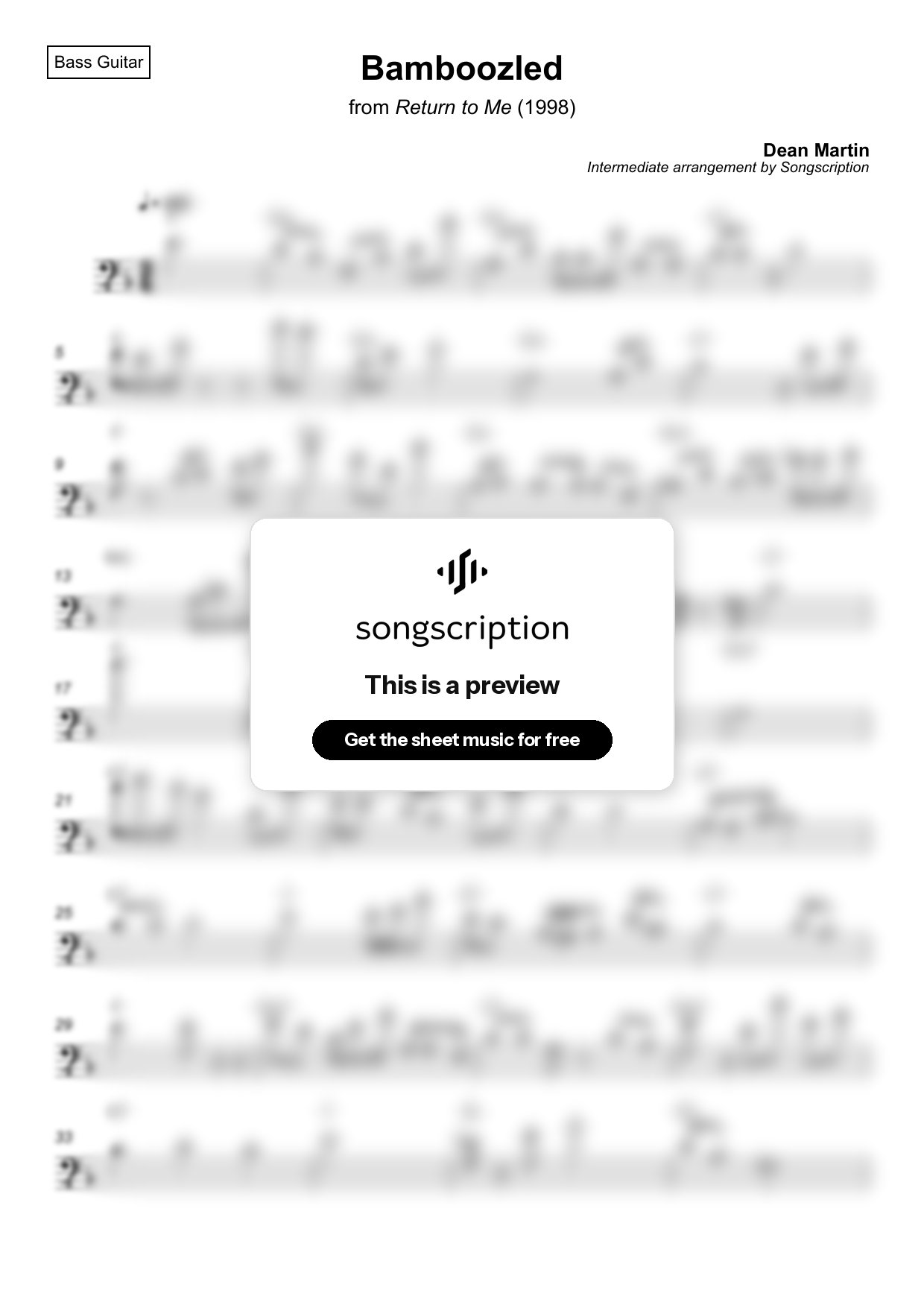 Intermediate Bass Guitar Sheet Music for "Bamboozled" by Dean Martin