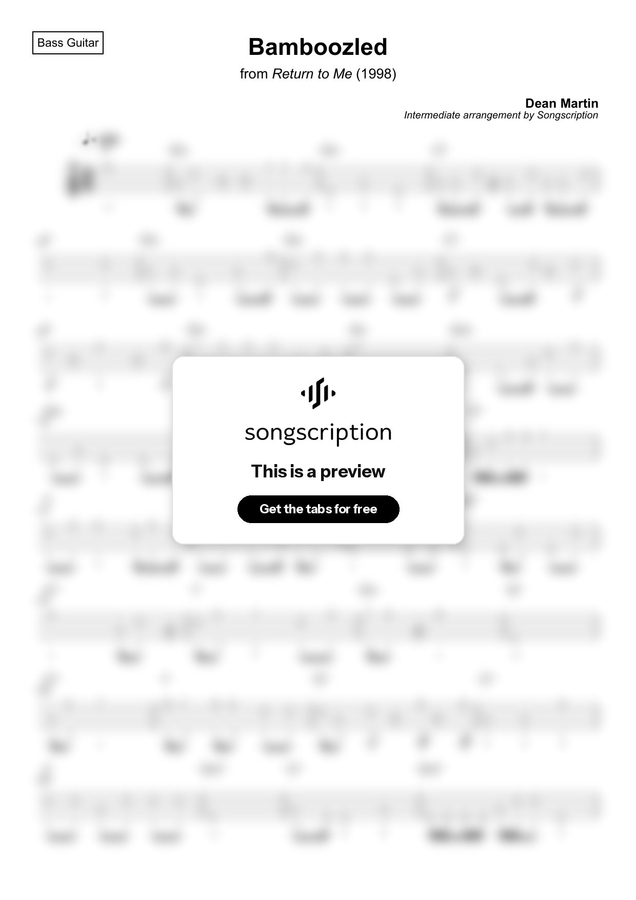 Intermediate Bass Guitar Tabs for "Bamboozled" by Dean Martin