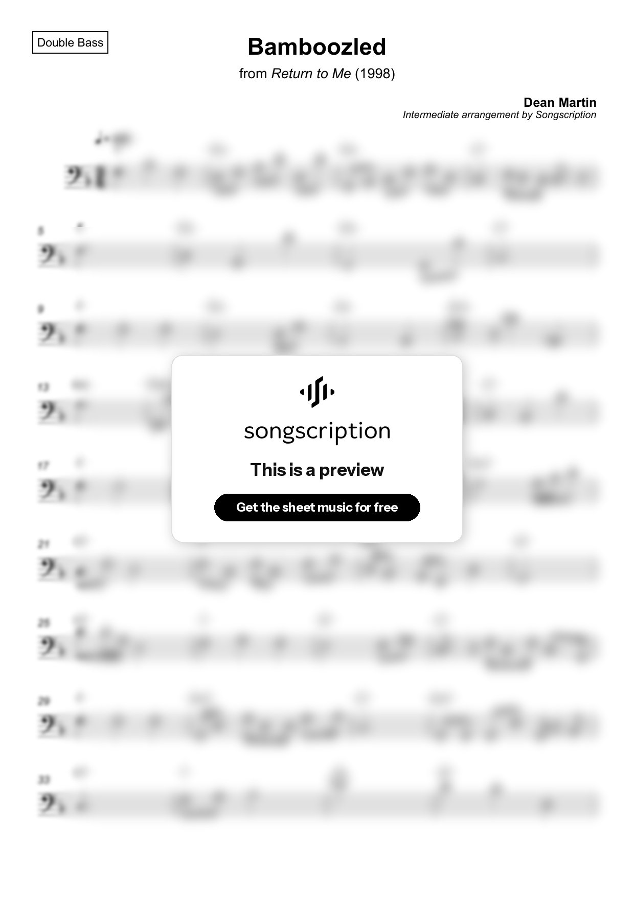 Intermediate Double Bass Sheet Music for "Bamboozled" by Dean Martin
