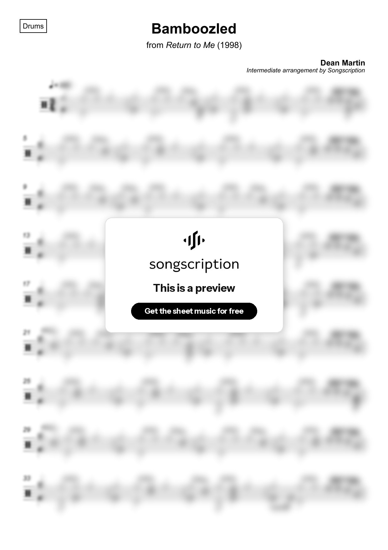 Intermediate Drums Sheet Music for "Bamboozled" by Dean Martin