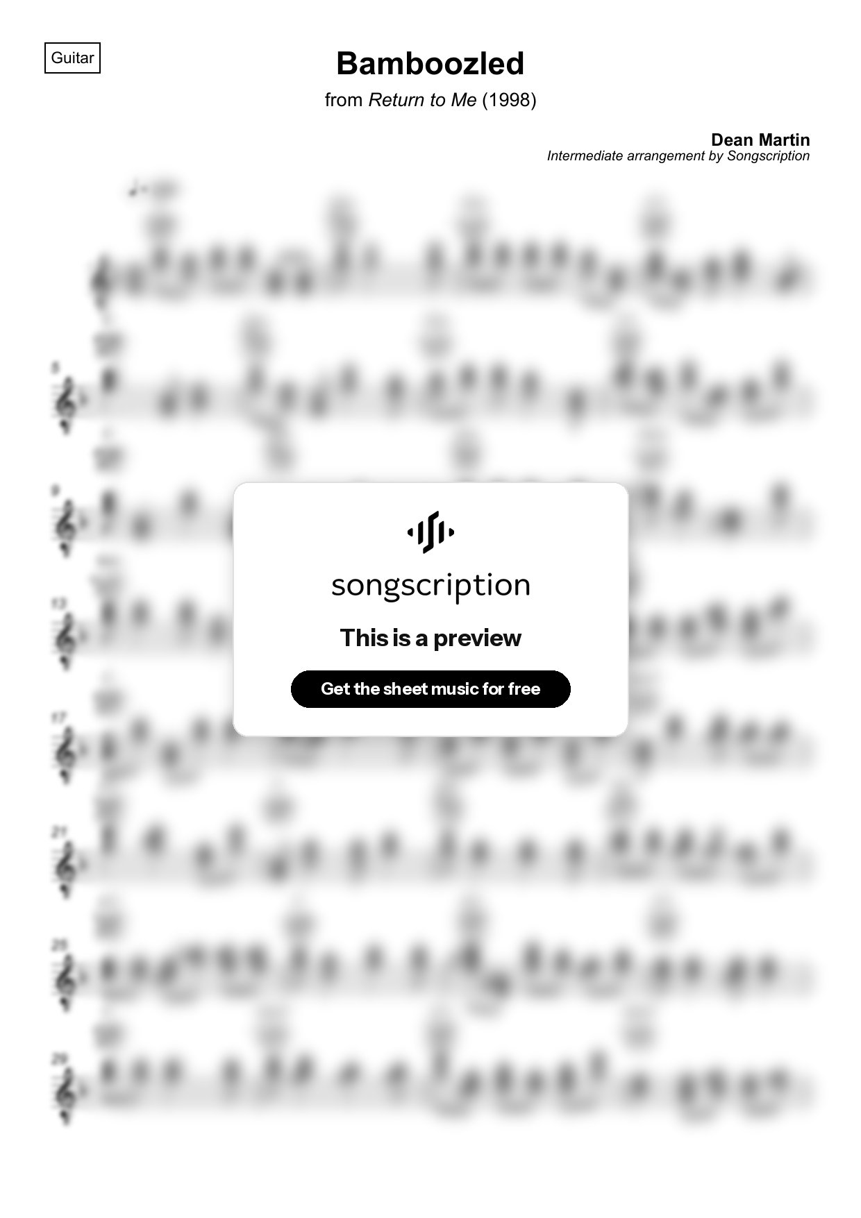 Intermediate Acoustic Guitar Sheet Music for "Bamboozled" by Dean Martin