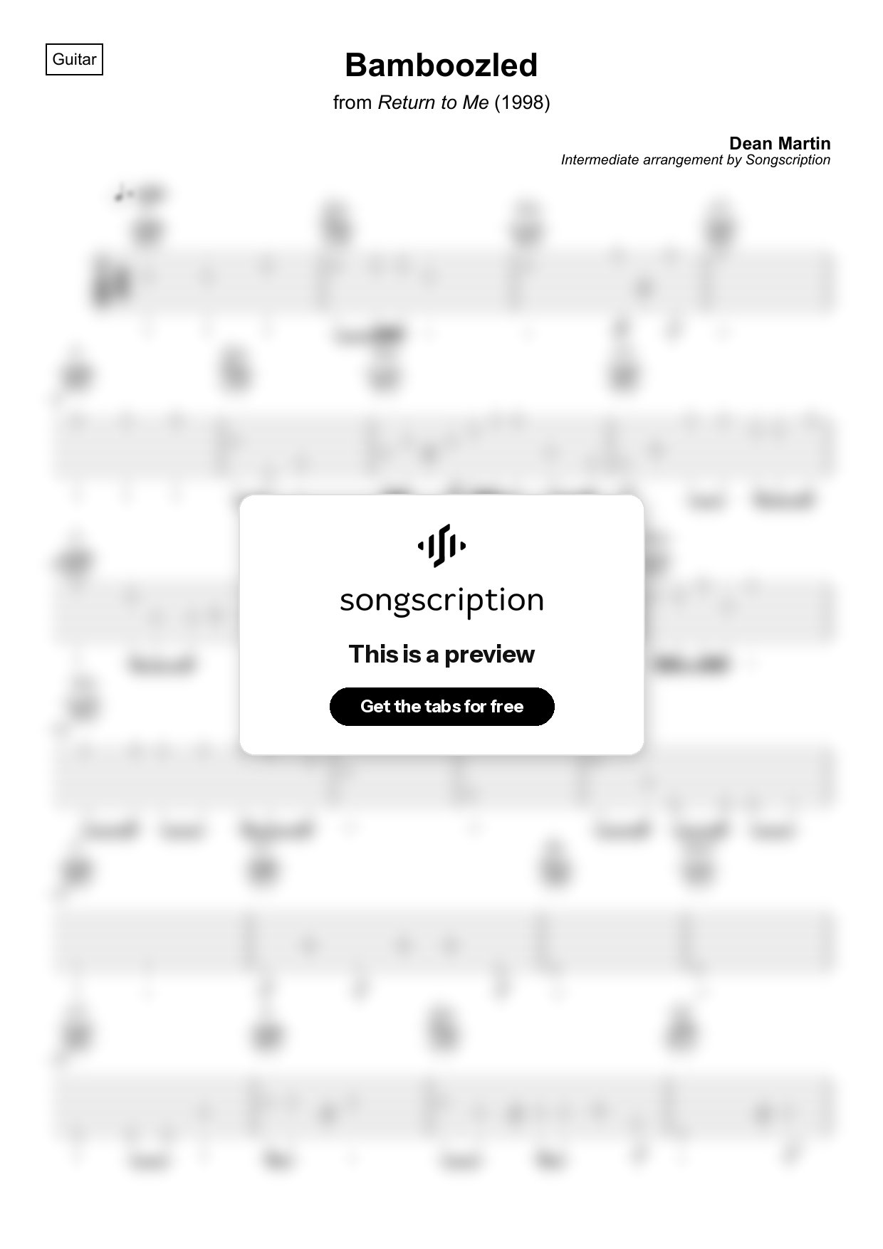 Intermediate Acoustic Guitar Tabs for "Bamboozled" by Dean Martin