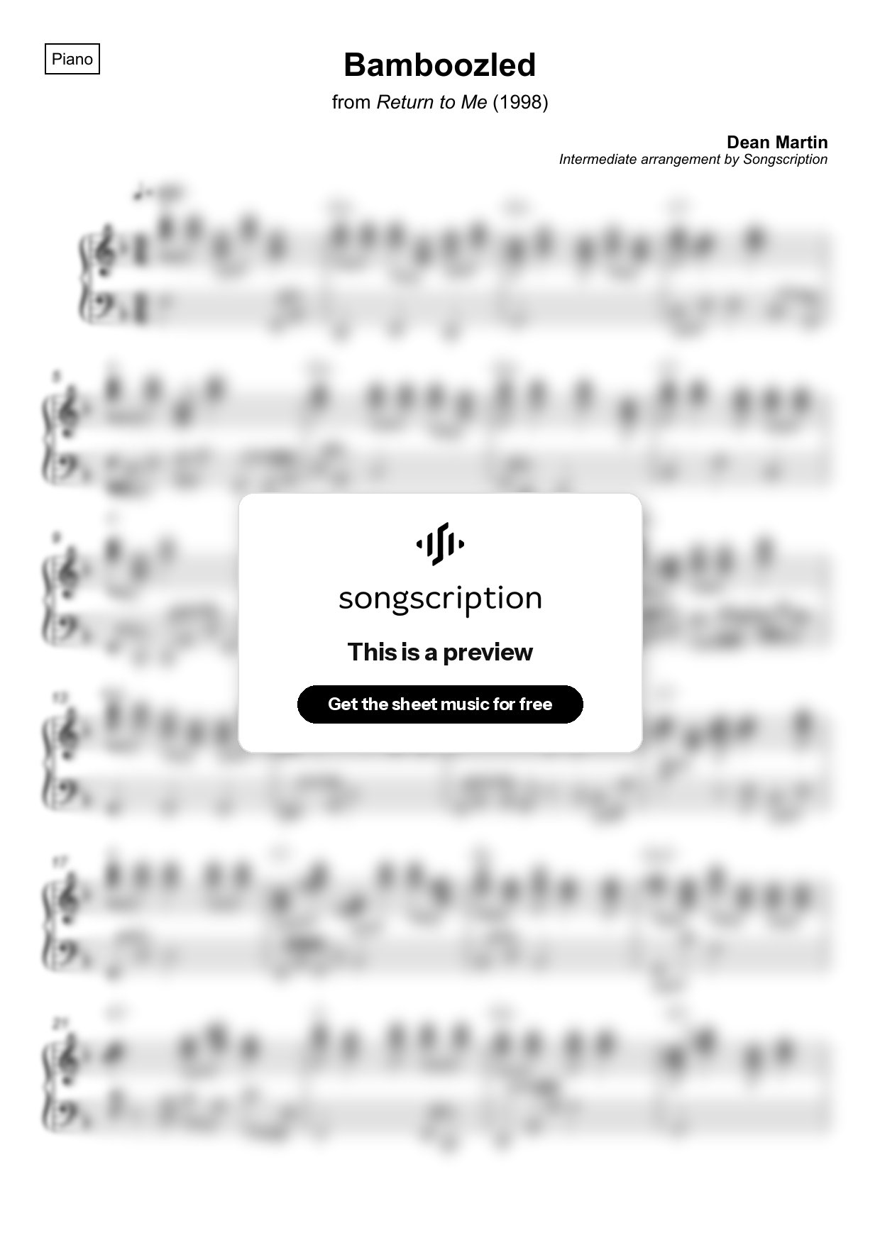 Intermediate Piano Sheet Music for "Bamboozled" by Dean Martin