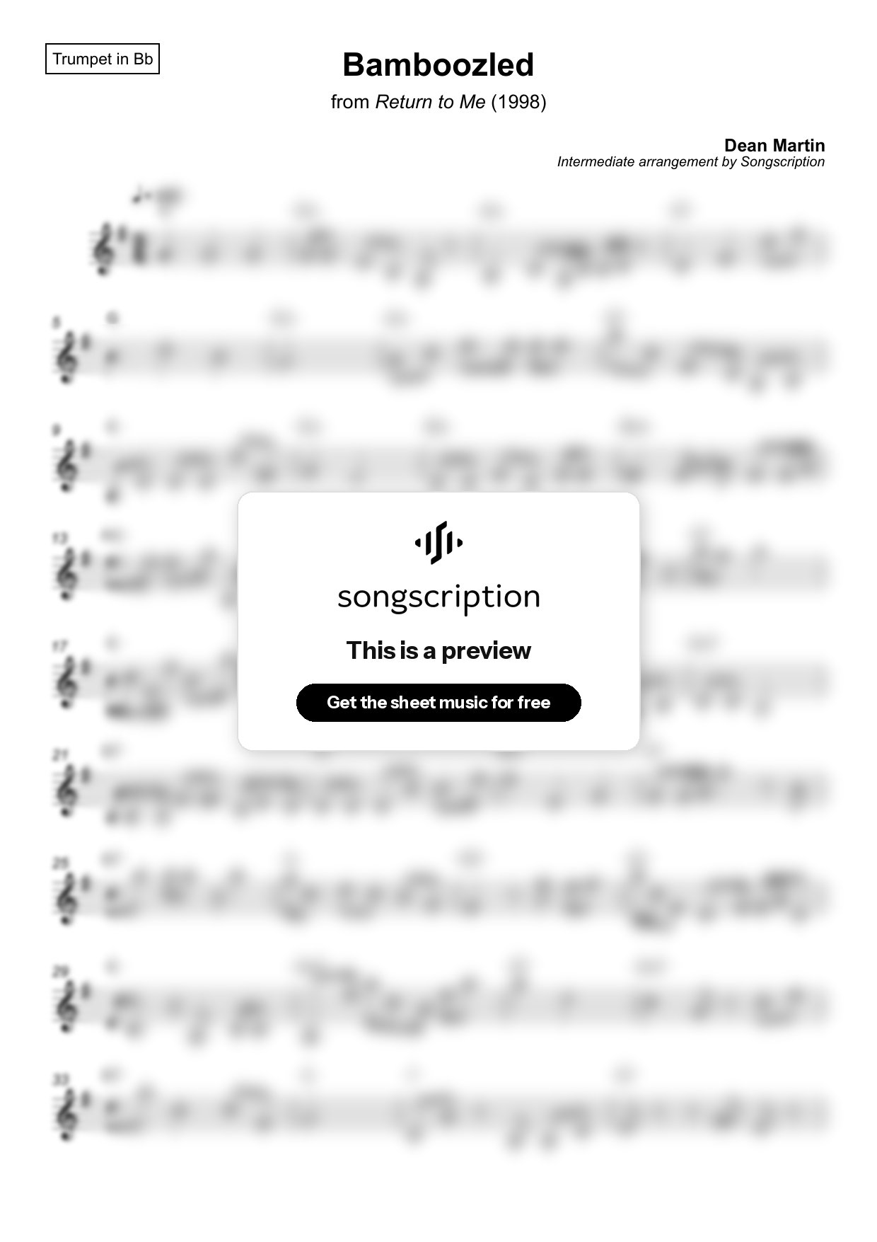 Intermediate Trumpet Sheet Music for "Bamboozled" by Dean Martin
