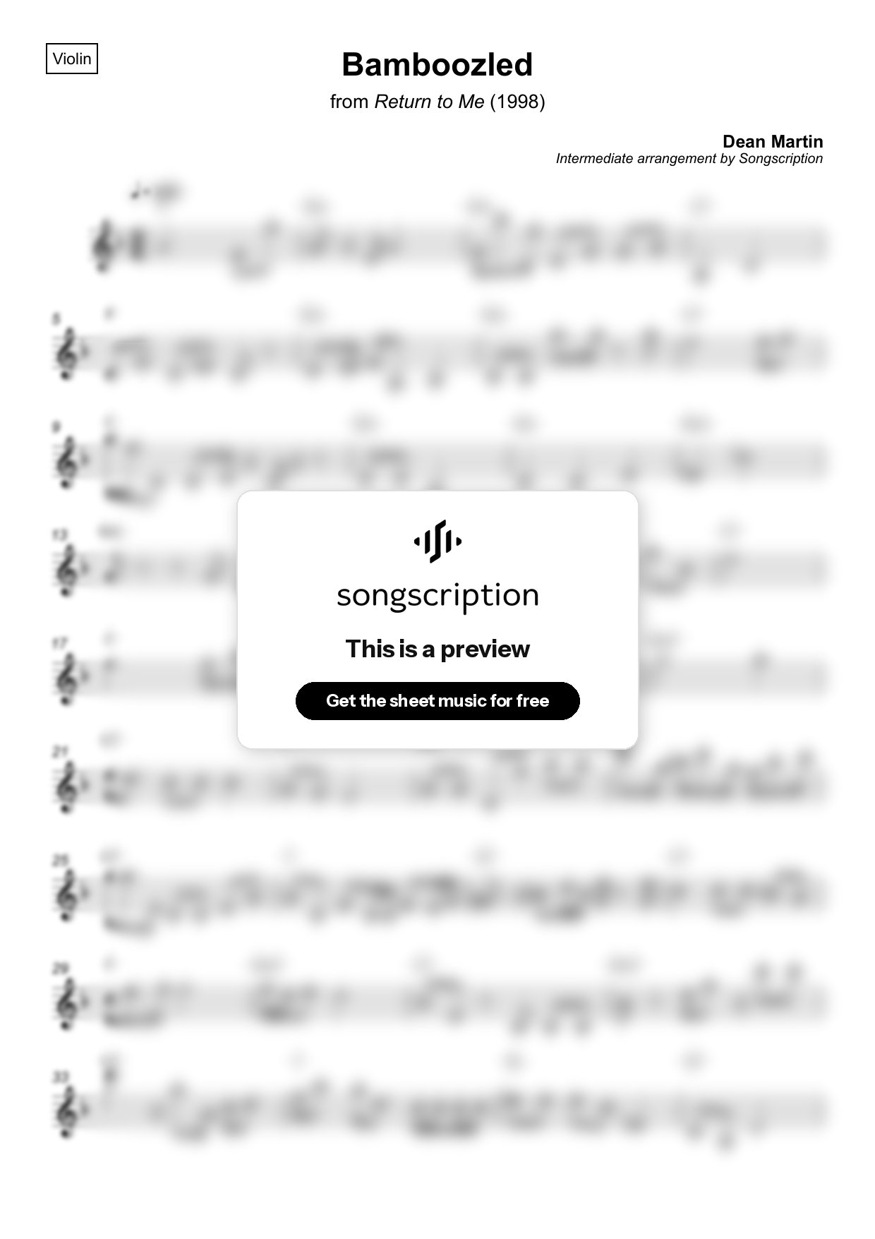 Intermediate Violin Sheet Music for "Bamboozled" by Dean Martin