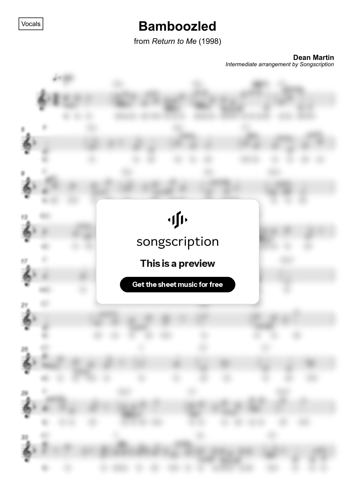 Intermediate Vocals Sheet Music for "Bamboozled" by Dean Martin