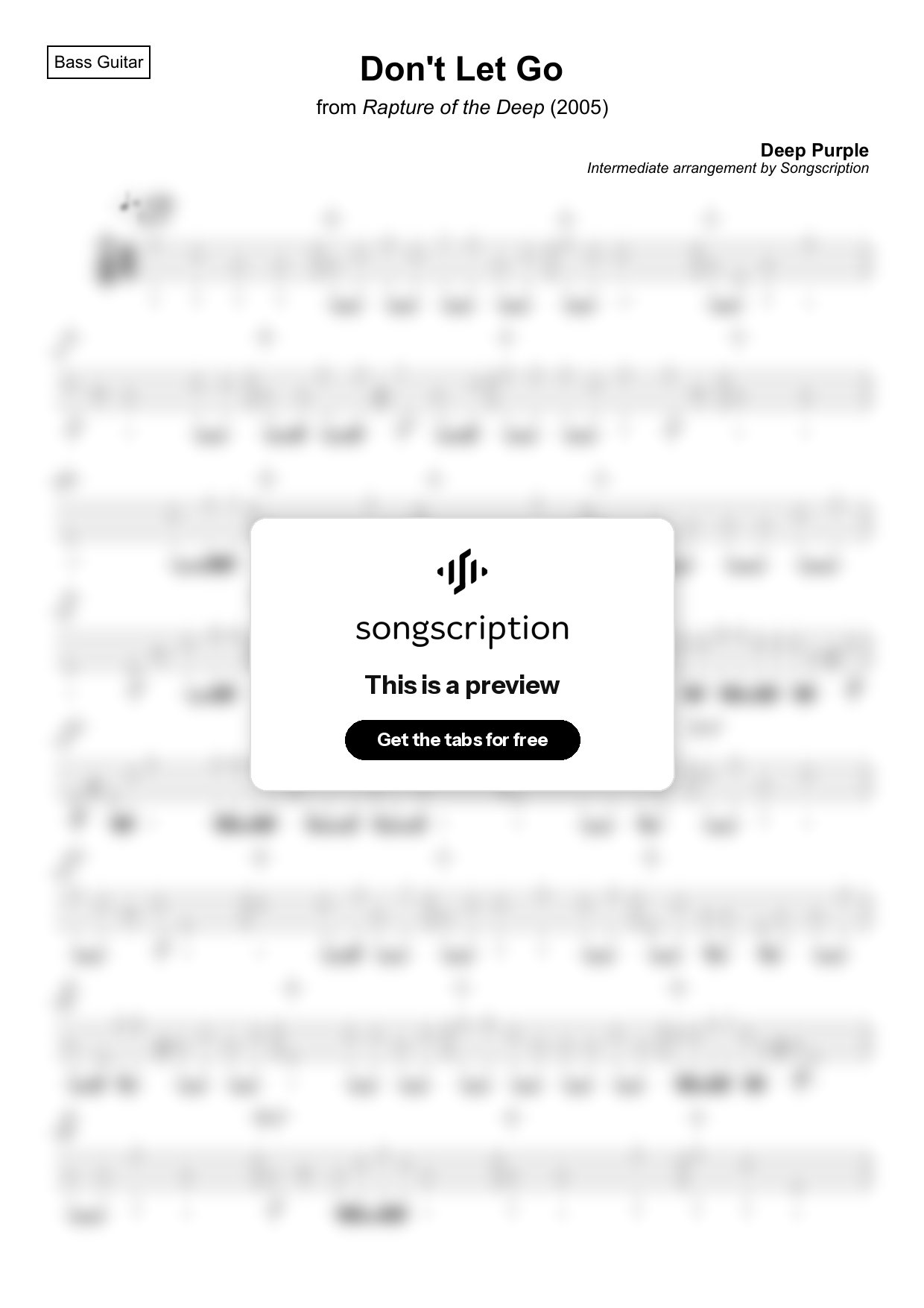 Intermediate Bass Guitar Tabs for "Don't Let Go" by Deep Purple
