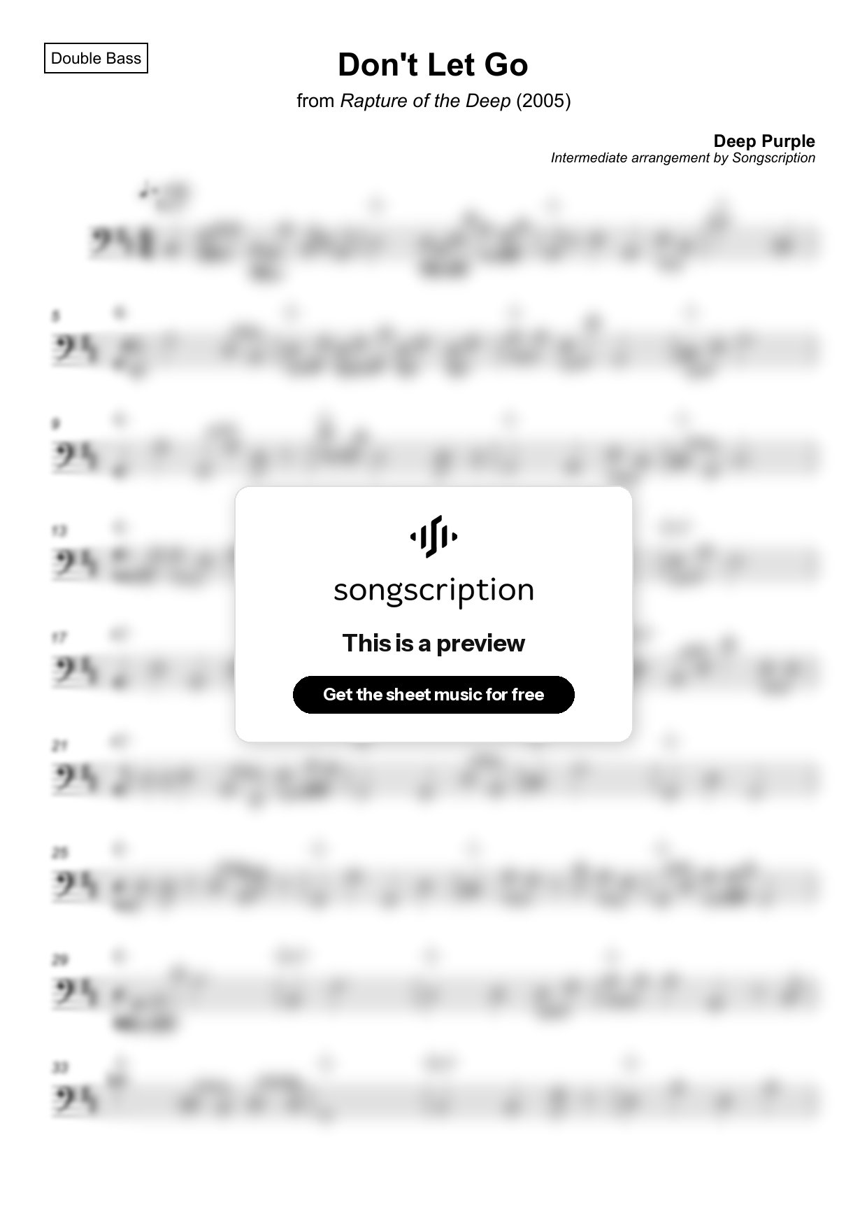 Intermediate Double Bass Sheet Music for "Don't Let Go" by Deep Purple