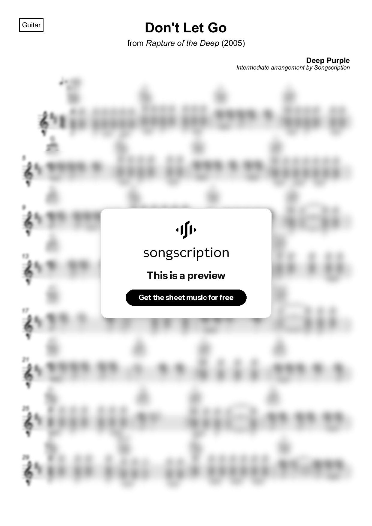 Intermediate Acoustic Guitar Sheet Music for "Don't Let Go" by Deep Purple