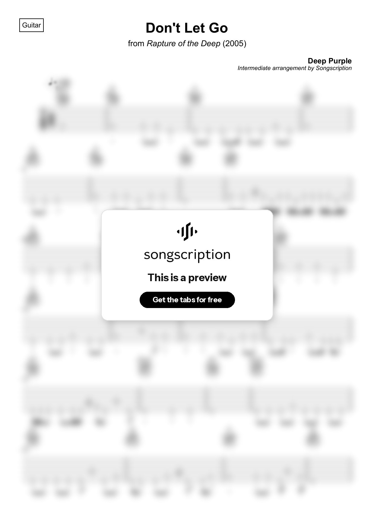Intermediate Acoustic Guitar Tabs for "Don't Let Go" by Deep Purple
