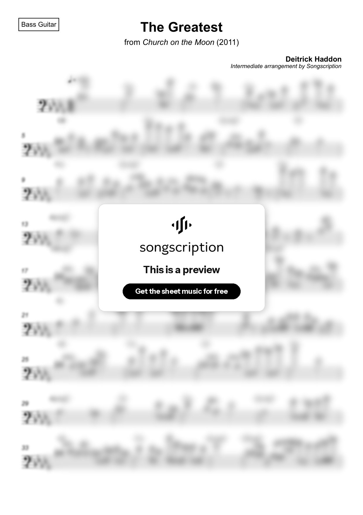 Intermediate Bass Guitar Sheet Music for "The Greatest" by Deitrick Haddon