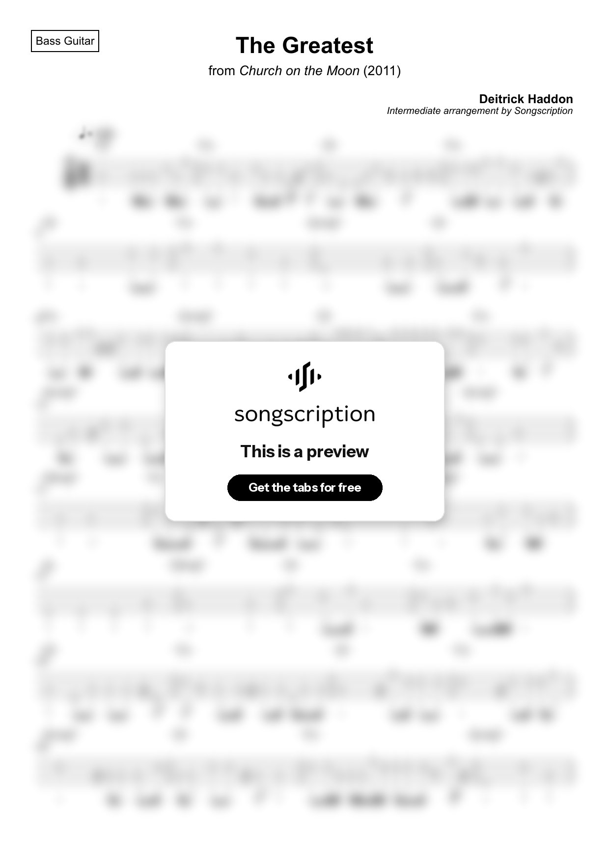 Intermediate Bass Guitar Tabs for "The Greatest" by Deitrick Haddon