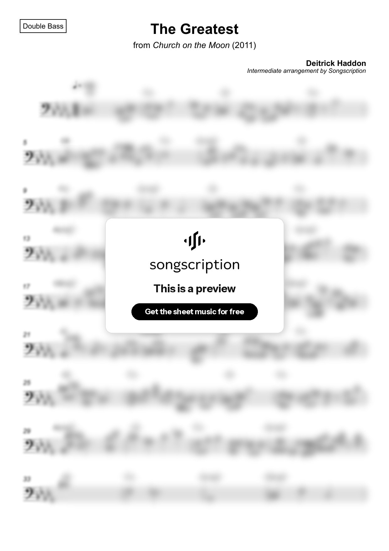 Intermediate Double Bass Sheet Music for "The Greatest" by Deitrick Haddon