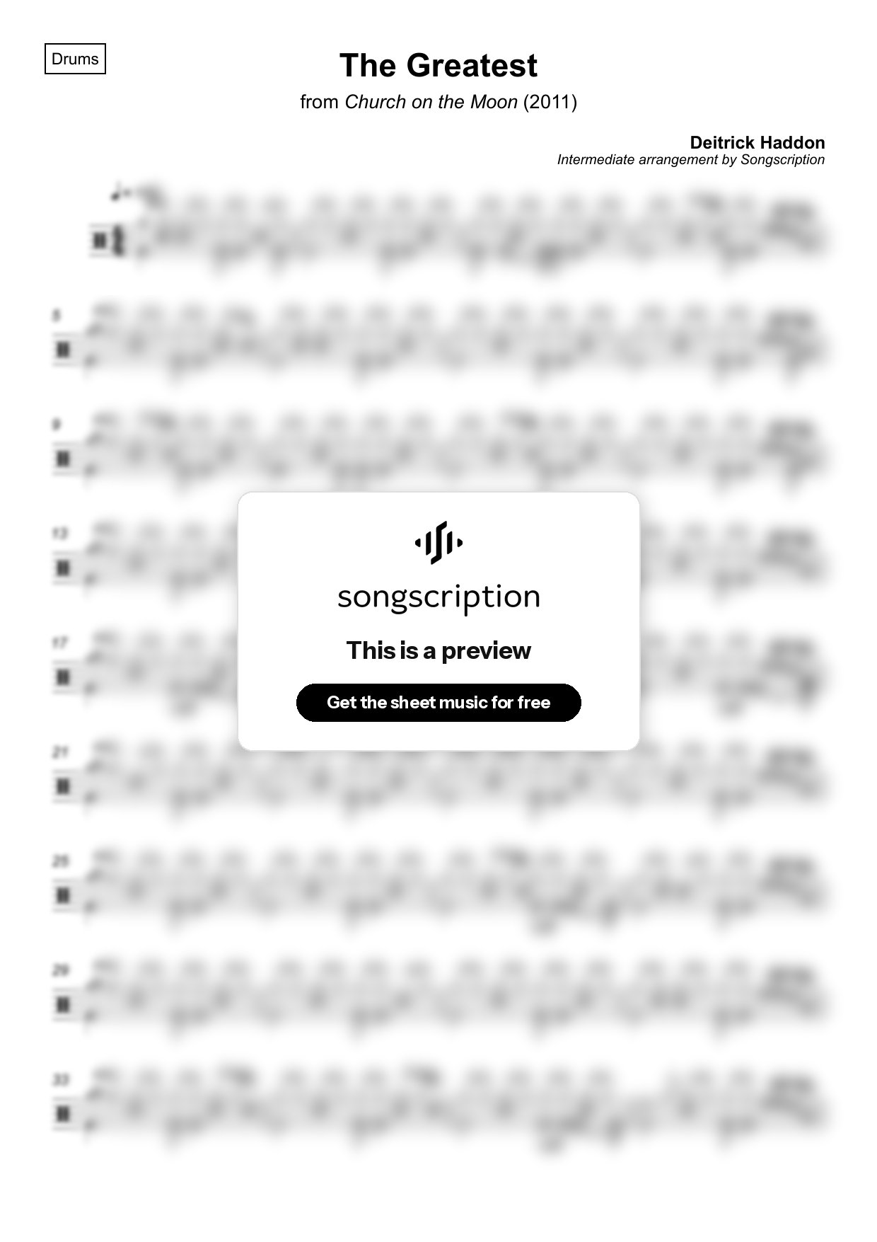 Intermediate Drums Sheet Music for "The Greatest" by Deitrick Haddon