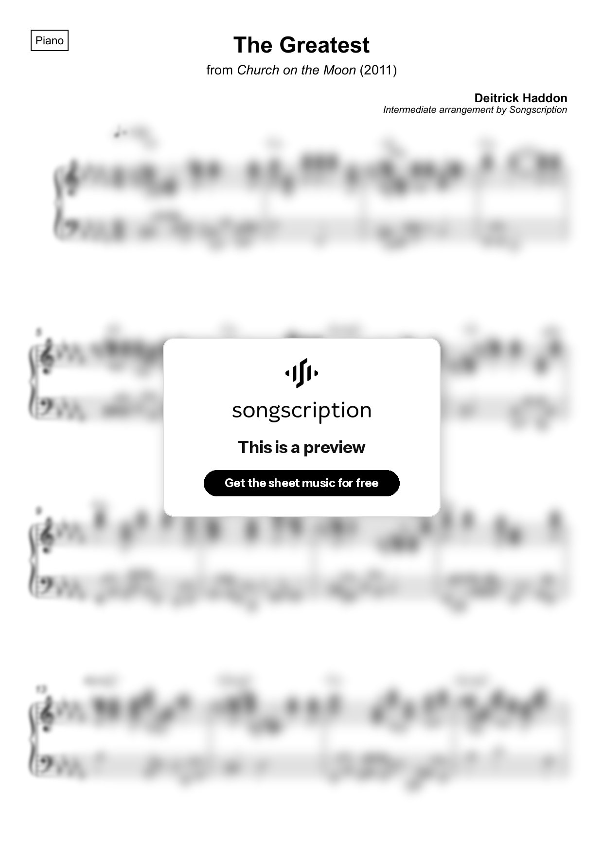Intermediate Piano Sheet Music for "The Greatest" by Deitrick Haddon