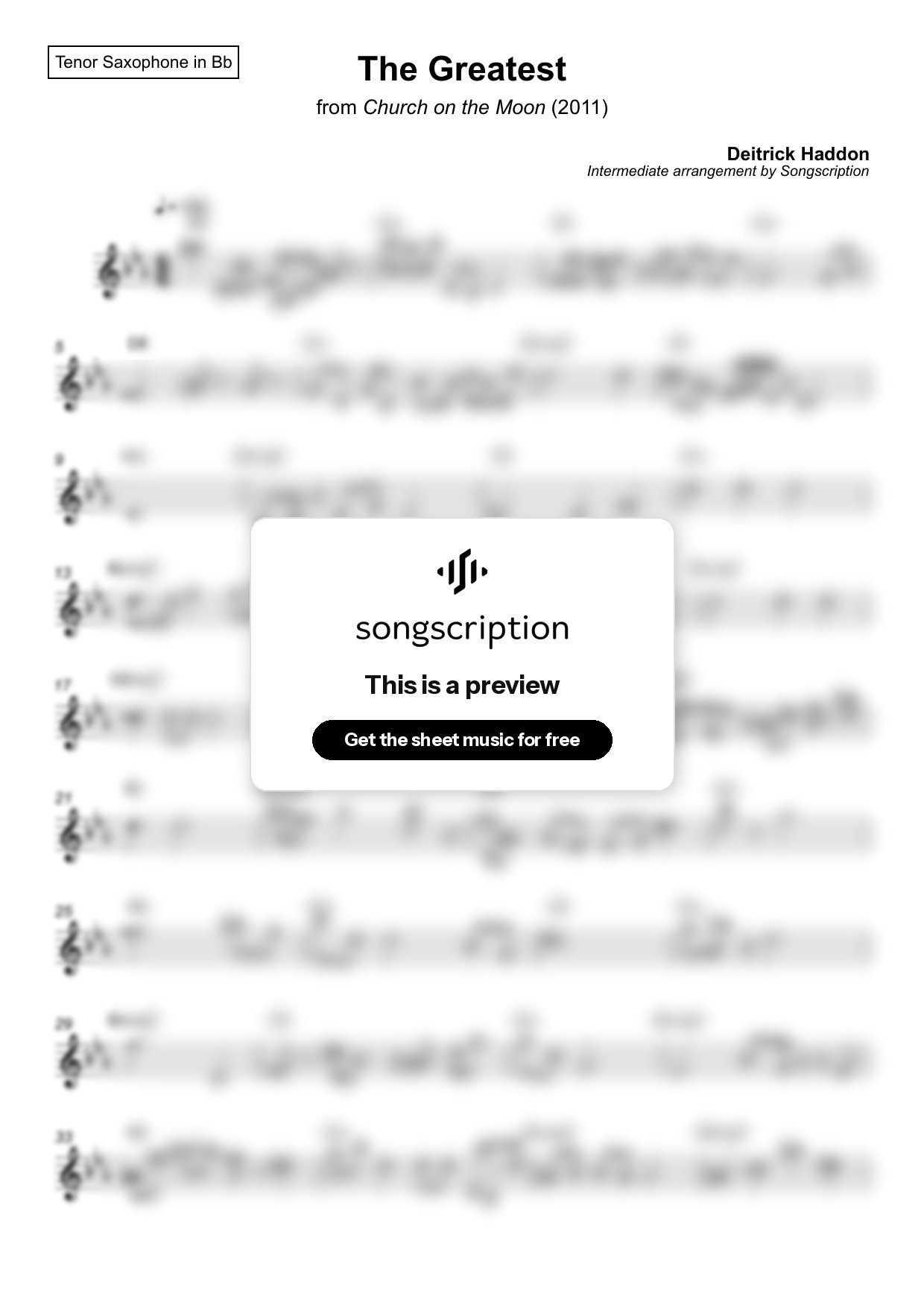 Intermediate Tenor Sax Sheet Music for "The Greatest" by Deitrick Haddon