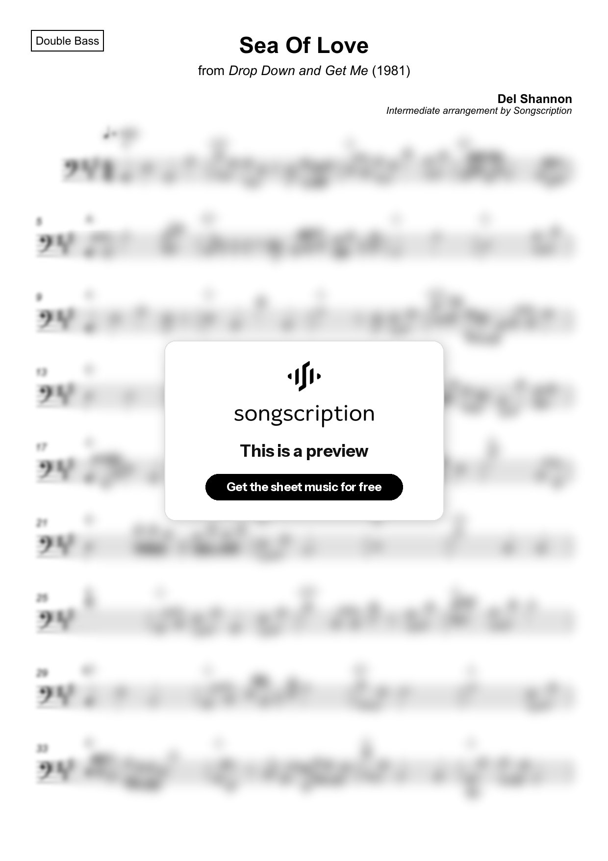 Intermediate Double Bass Sheet Music for "Sea Of Love" by Del Shannon