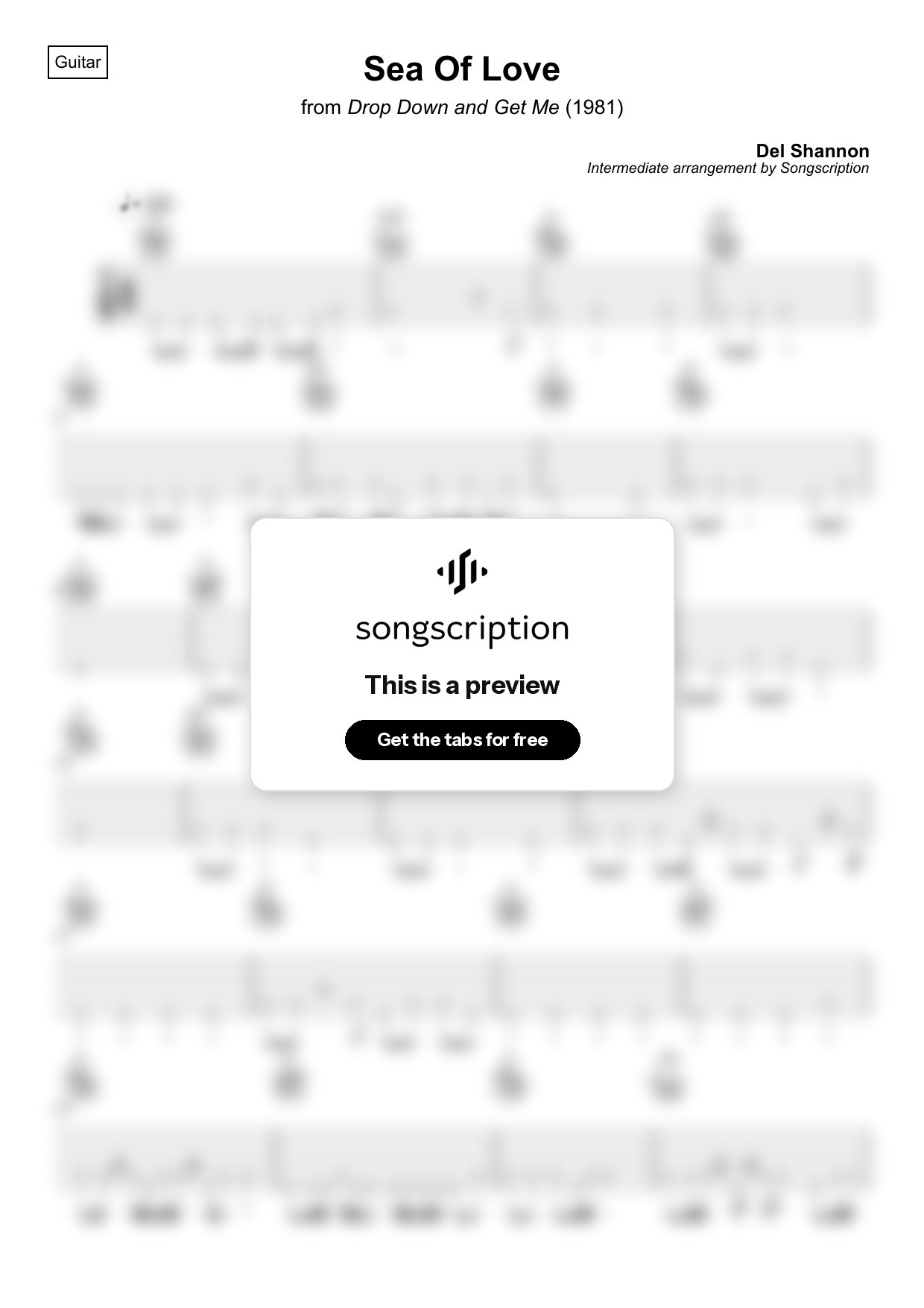 Intermediate Acoustic Guitar Tabs for "Sea Of Love" by Del Shannon
