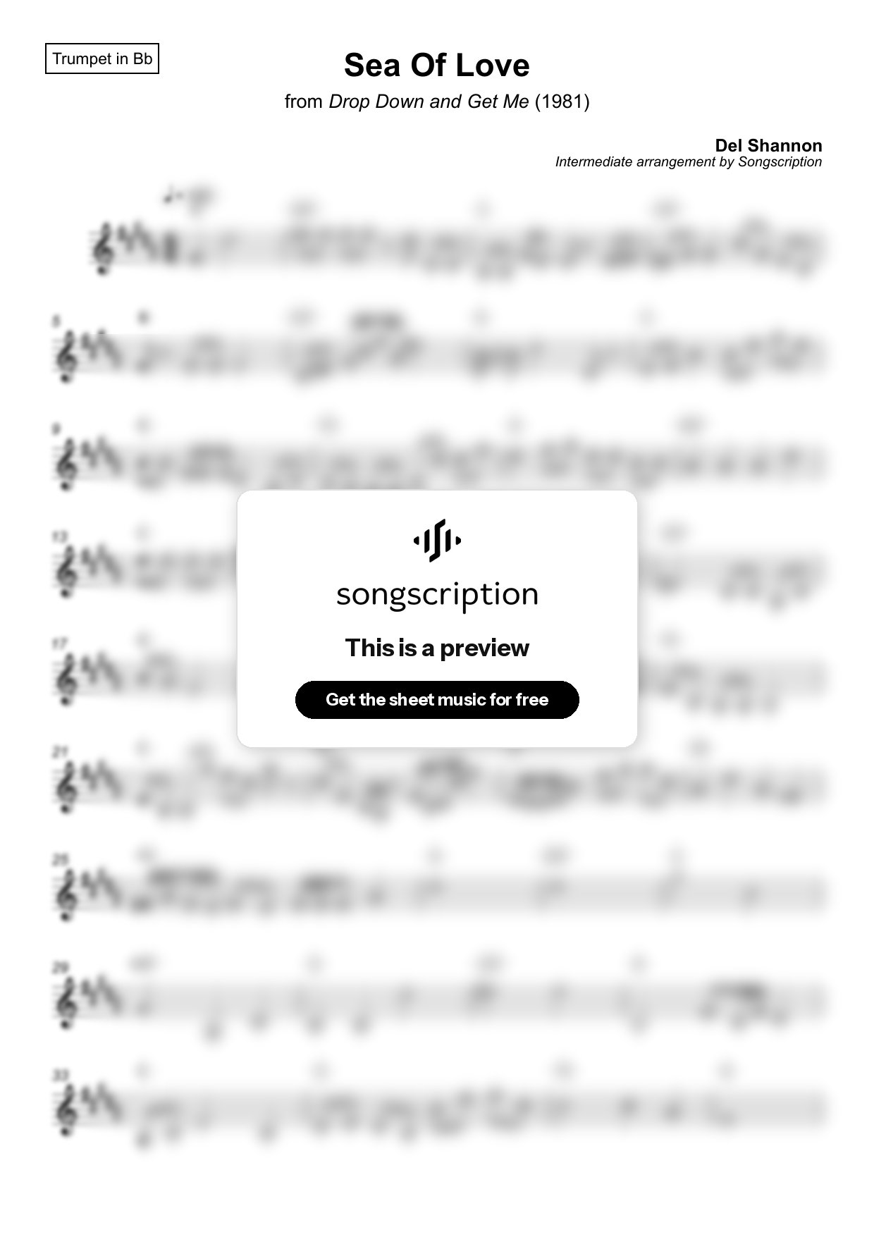 Intermediate Trumpet Sheet Music for "Sea Of Love" by Del Shannon