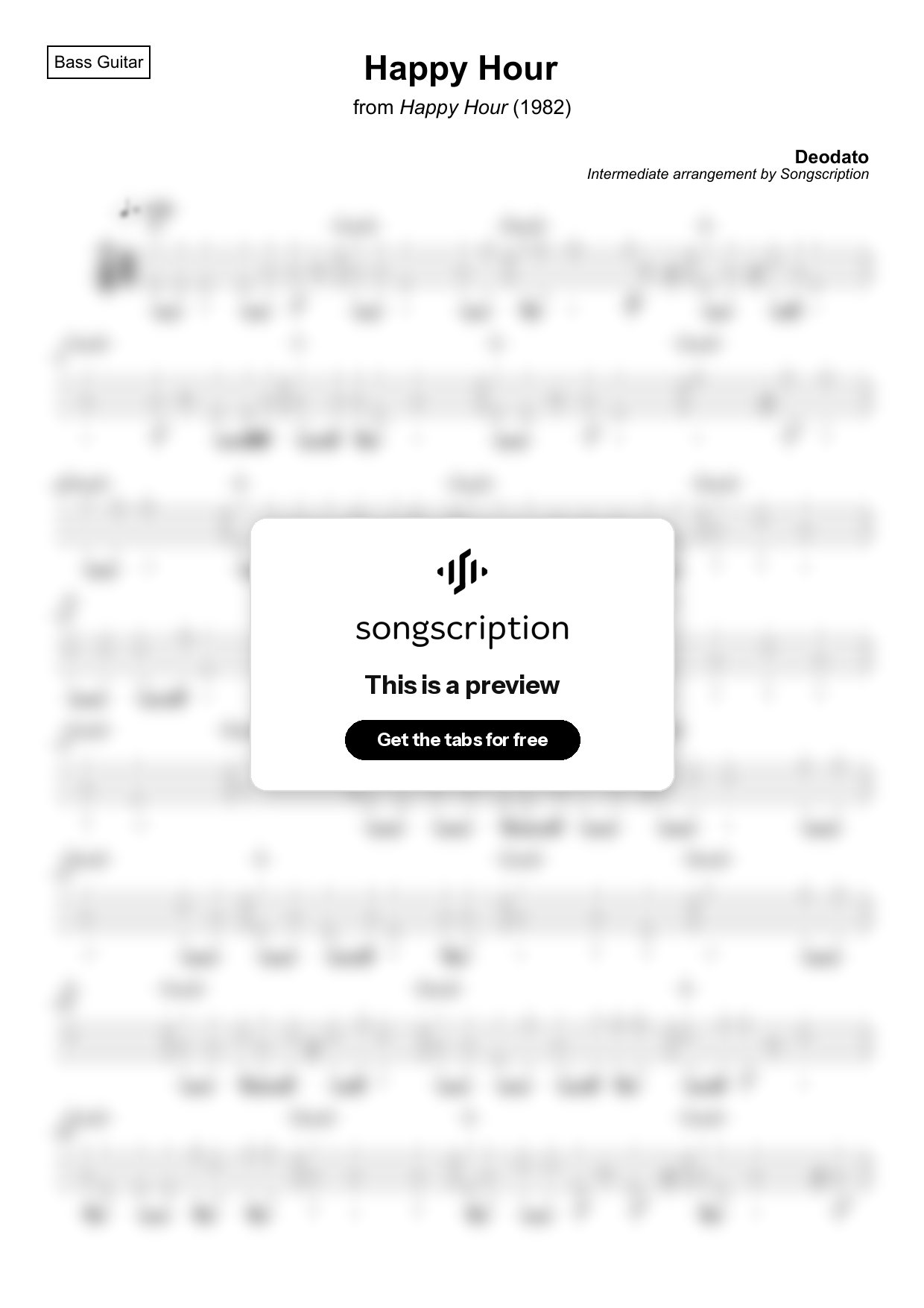 Intermediate Bass Guitar Tabs for "Happy Hour" by Deodato