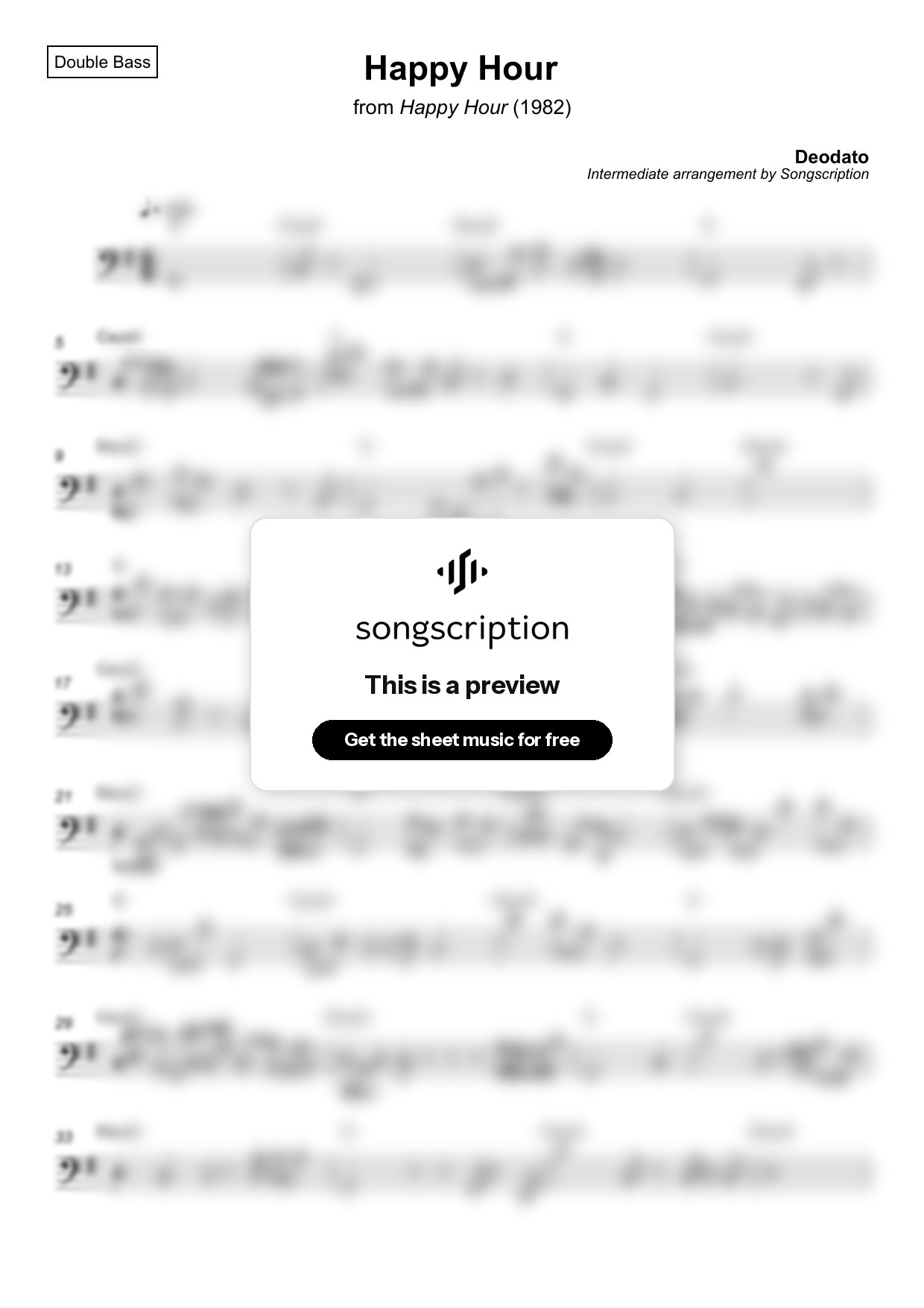 Intermediate Double Bass Sheet Music for "Happy Hour" by Deodato