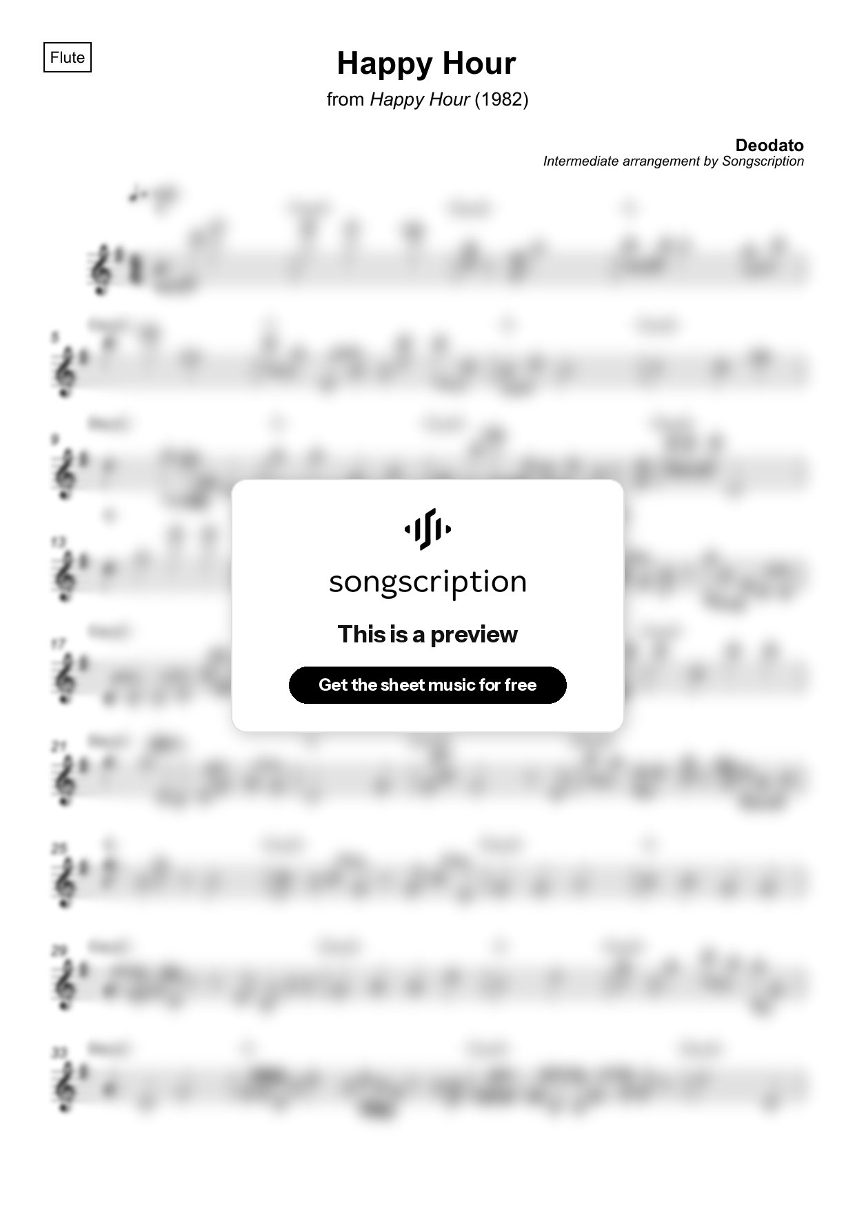 Intermediate Flute Sheet Music for "Happy Hour" by Deodato