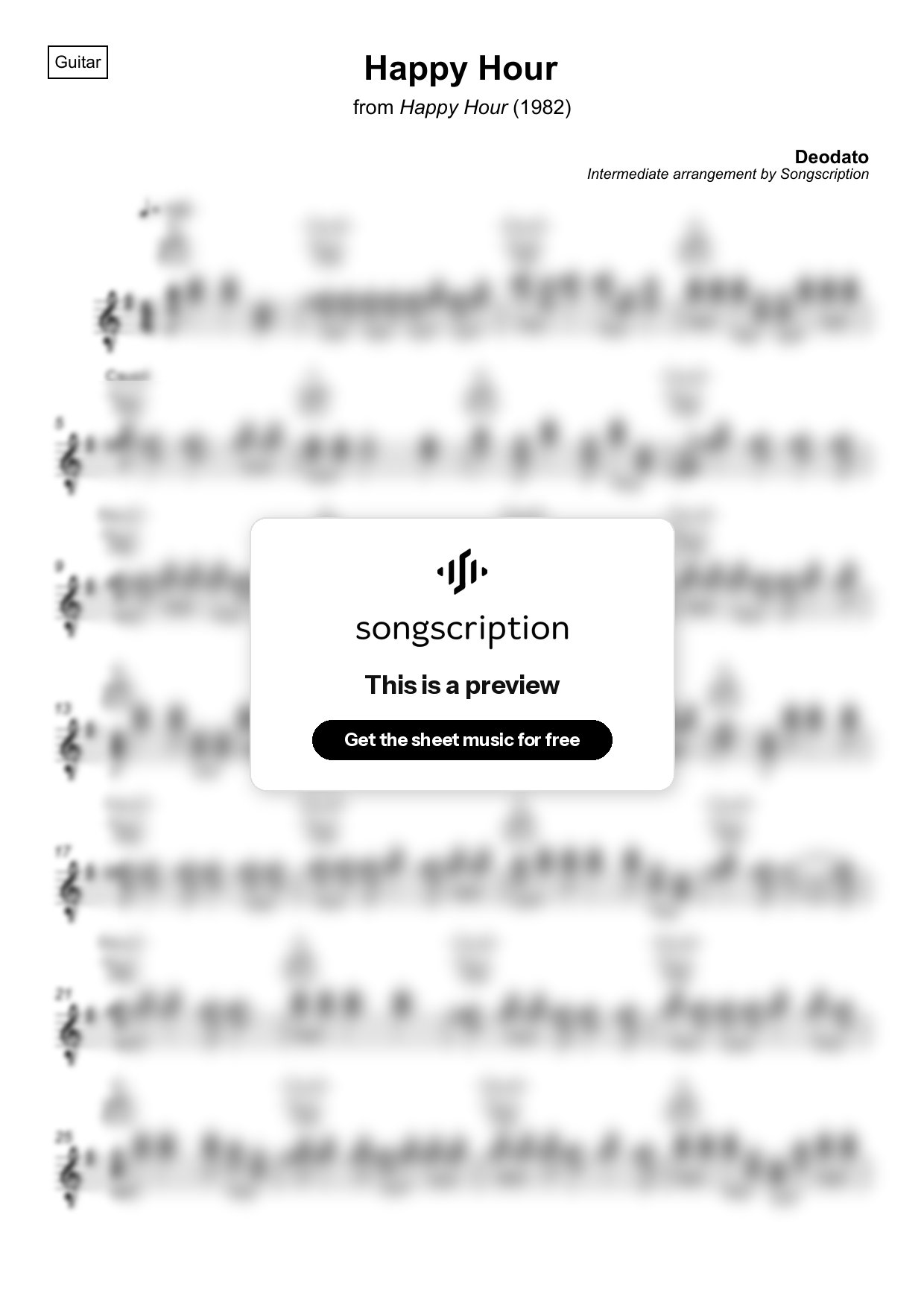 Intermediate Acoustic Guitar Sheet Music for "Happy Hour" by Deodato