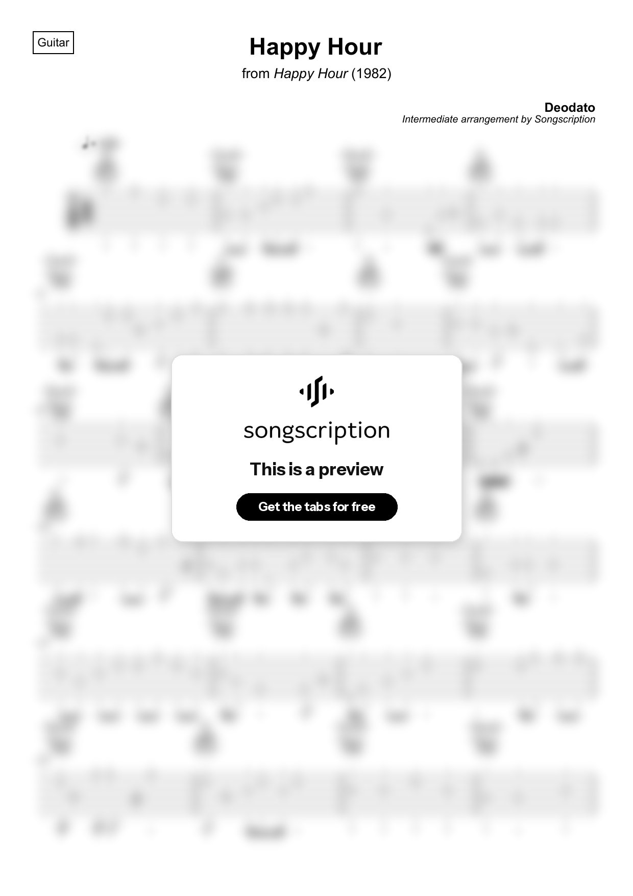 Intermediate Acoustic Guitar Tabs for "Happy Hour" by Deodato