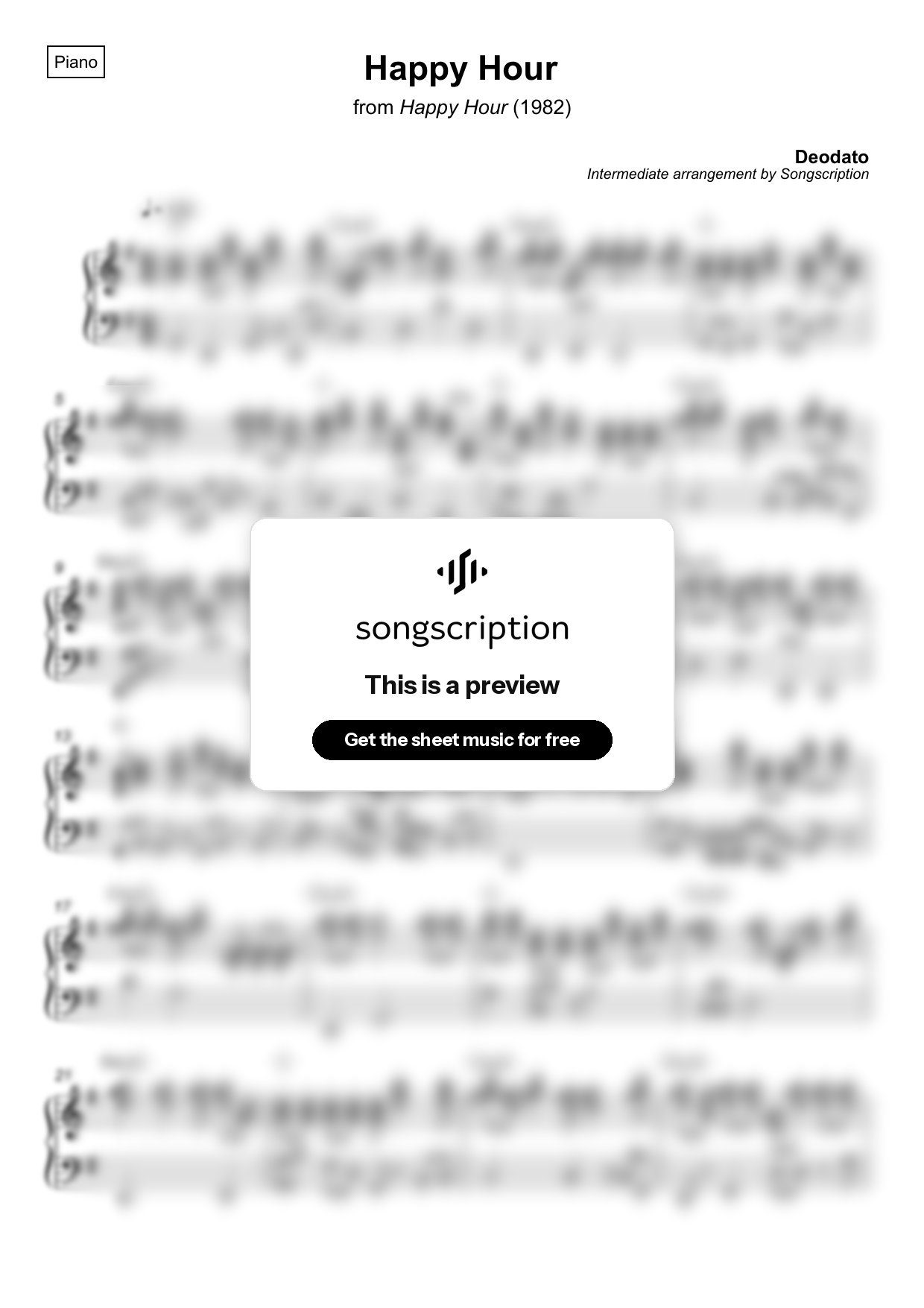 Intermediate Piano Sheet Music for "Happy Hour" by Deodato