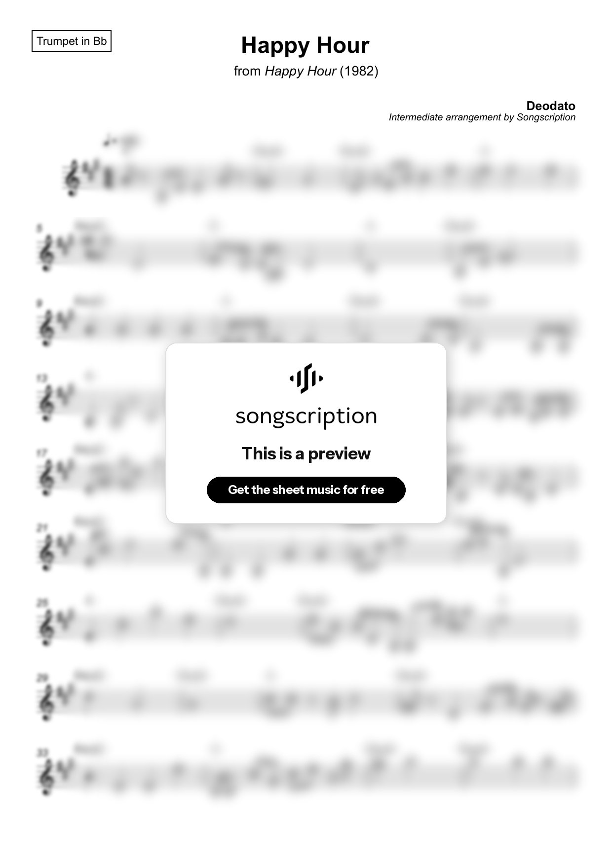 Intermediate Trumpet Sheet Music for "Happy Hour" by Deodato