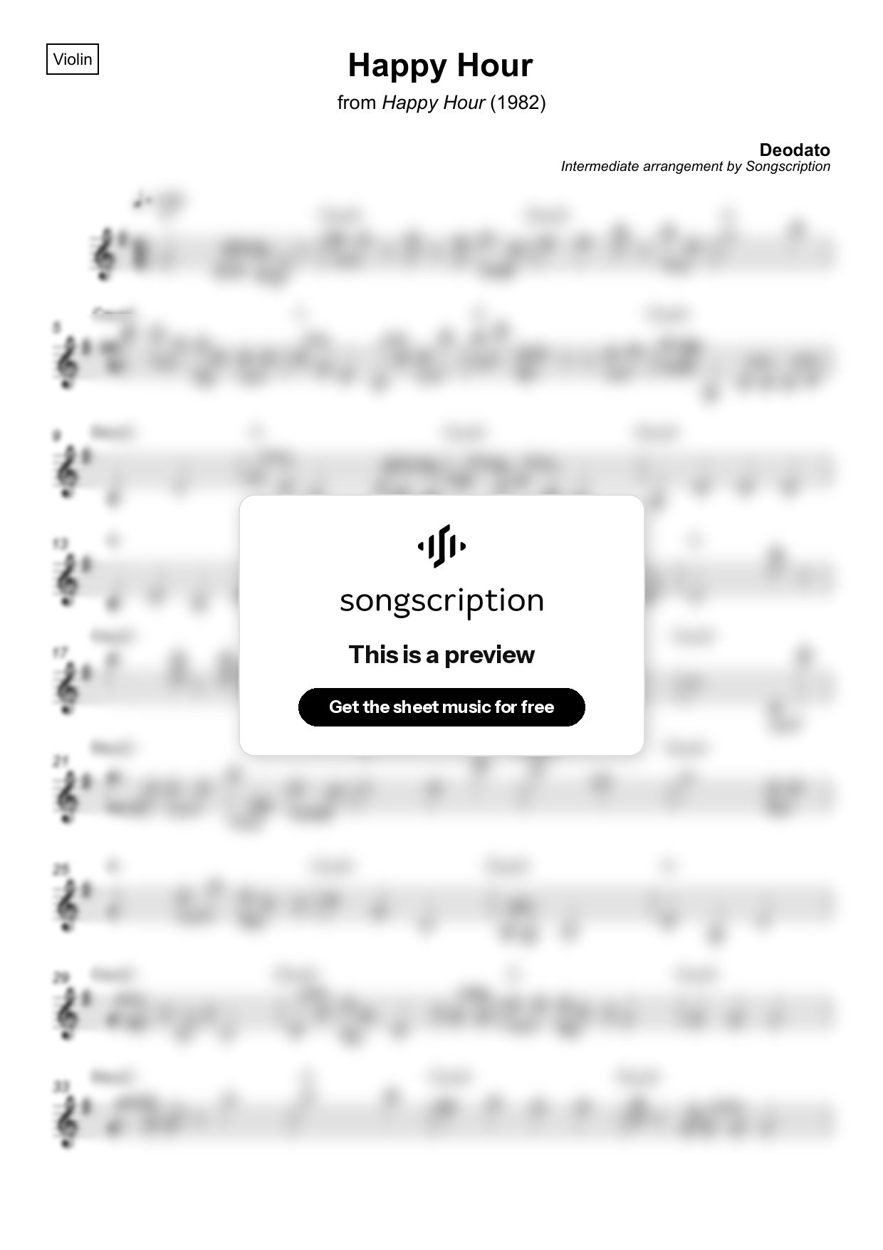 Intermediate Violin Sheet Music for "Happy Hour" by Deodato
