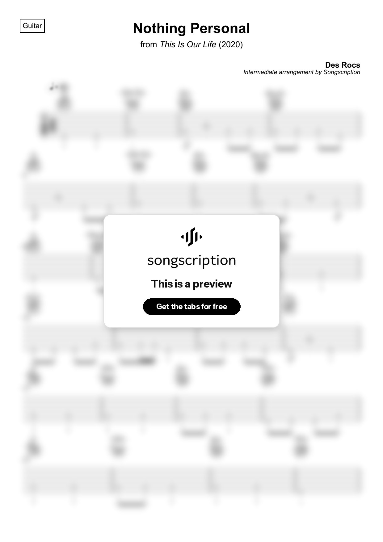 Intermediate Acoustic Guitar Tabs for "Nothing Personal" by Des Rocs