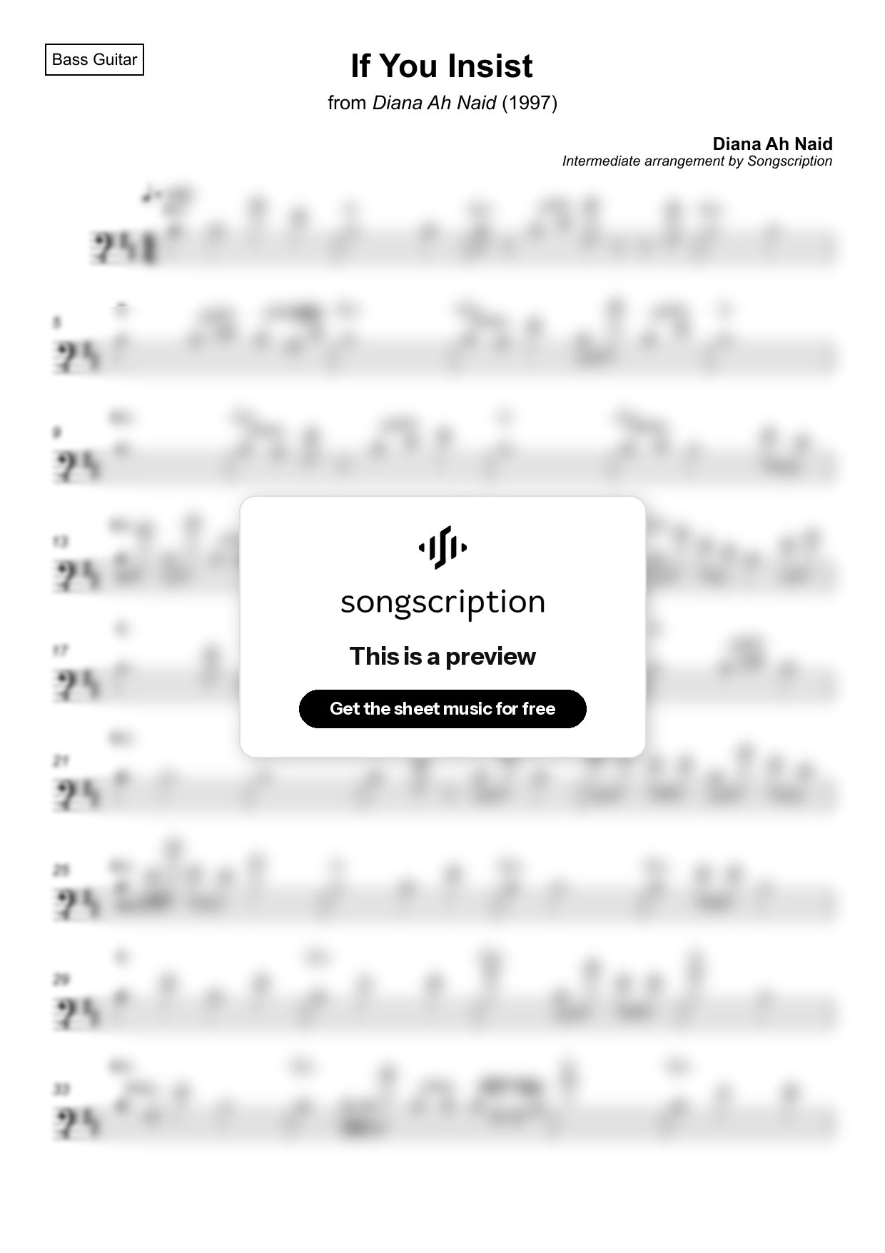 Intermediate Bass Guitar Sheet Music for "If You Insist" by Diana Ah Naid