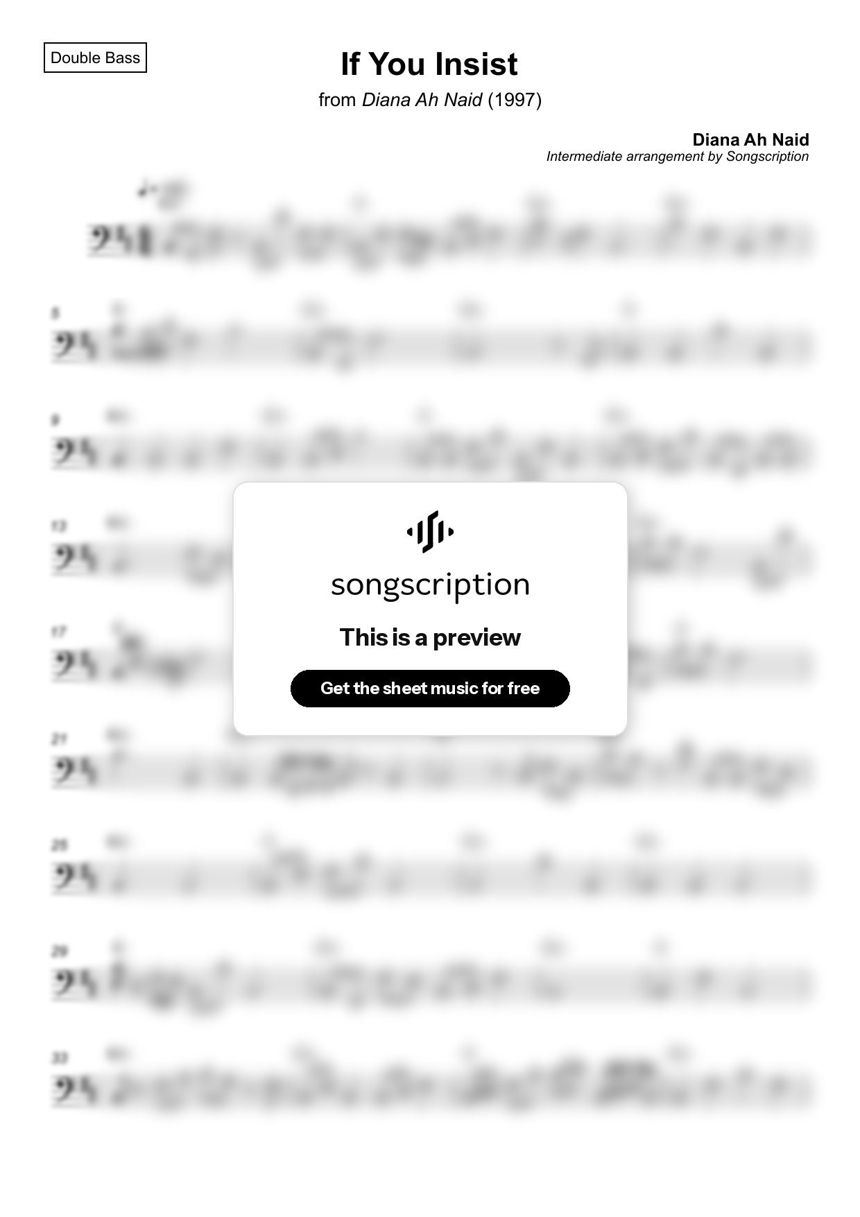 Intermediate Double Bass Sheet Music for "If You Insist" by Diana Ah Naid