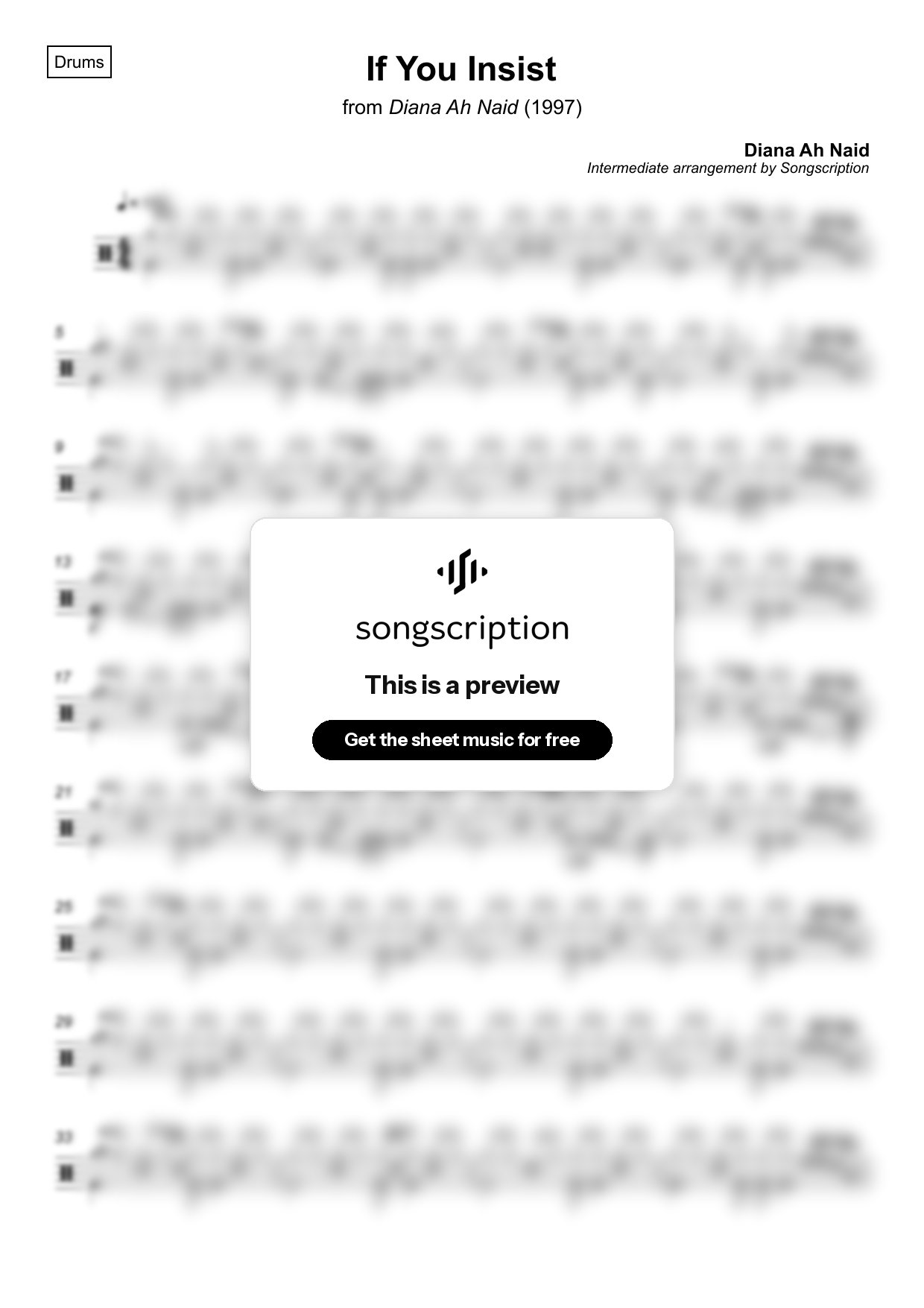 Intermediate Drums Sheet Music for "If You Insist" by Diana Ah Naid