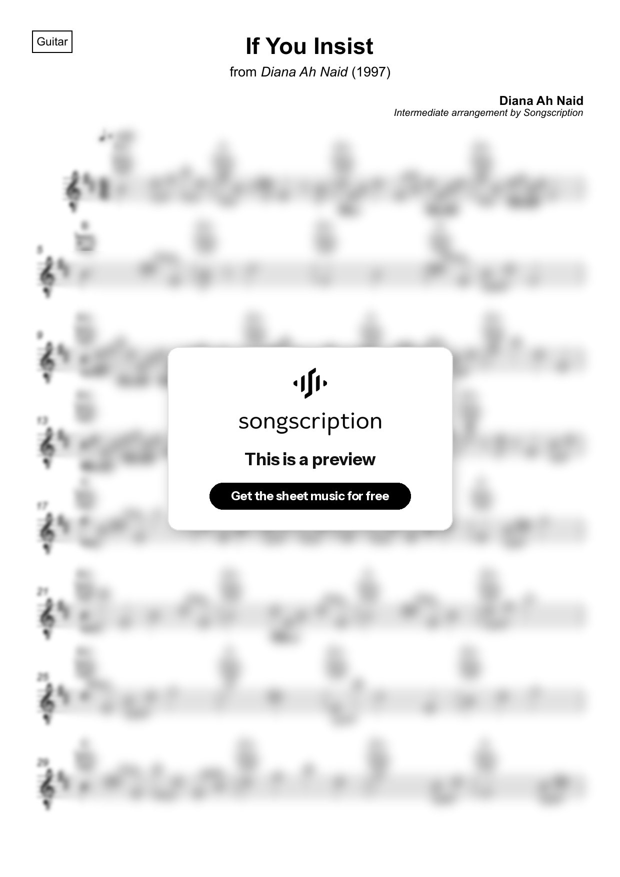 Intermediate Acoustic Guitar Sheet Music for "If You Insist" by Diana Ah Naid