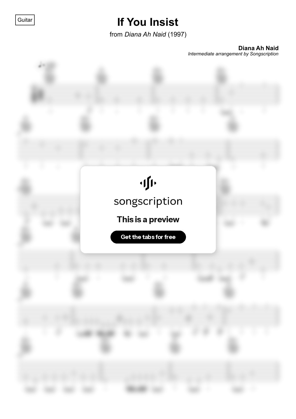 Intermediate Acoustic Guitar Tabs for "If You Insist" by Diana Ah Naid
