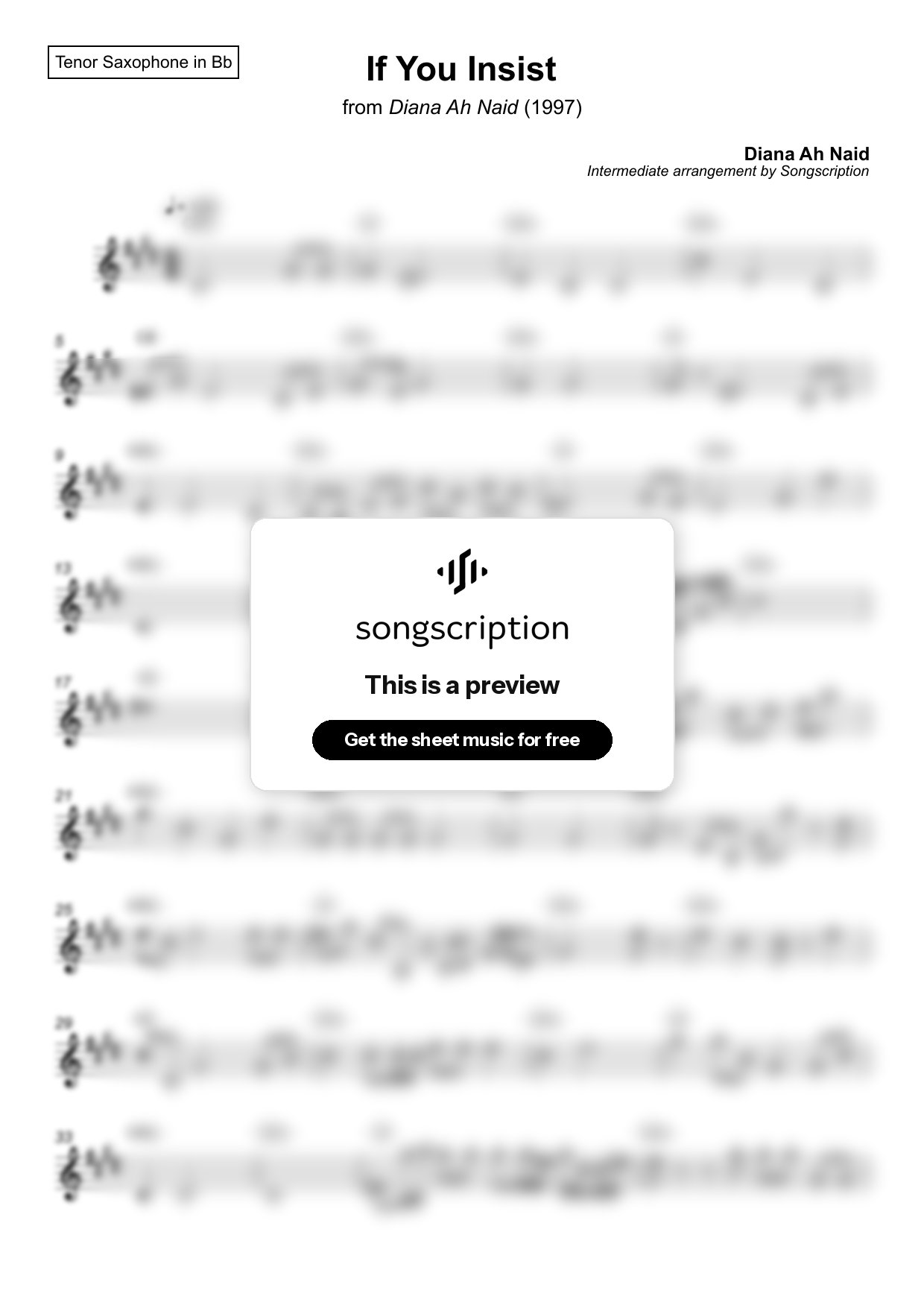 Intermediate Tenor Sax Sheet Music for "If You Insist" by Diana Ah Naid
