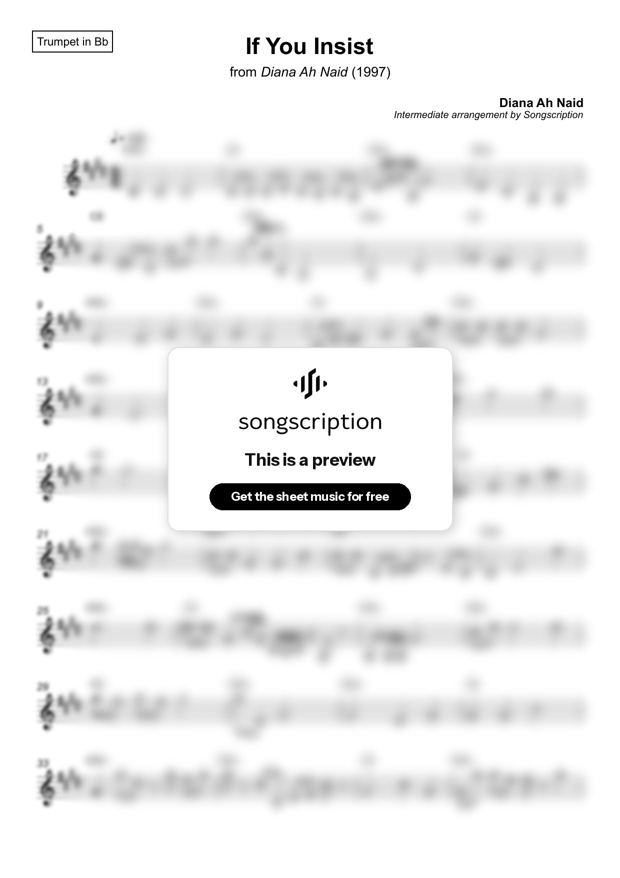 Intermediate Trumpet Sheet Music for "If You Insist" by Diana Ah Naid