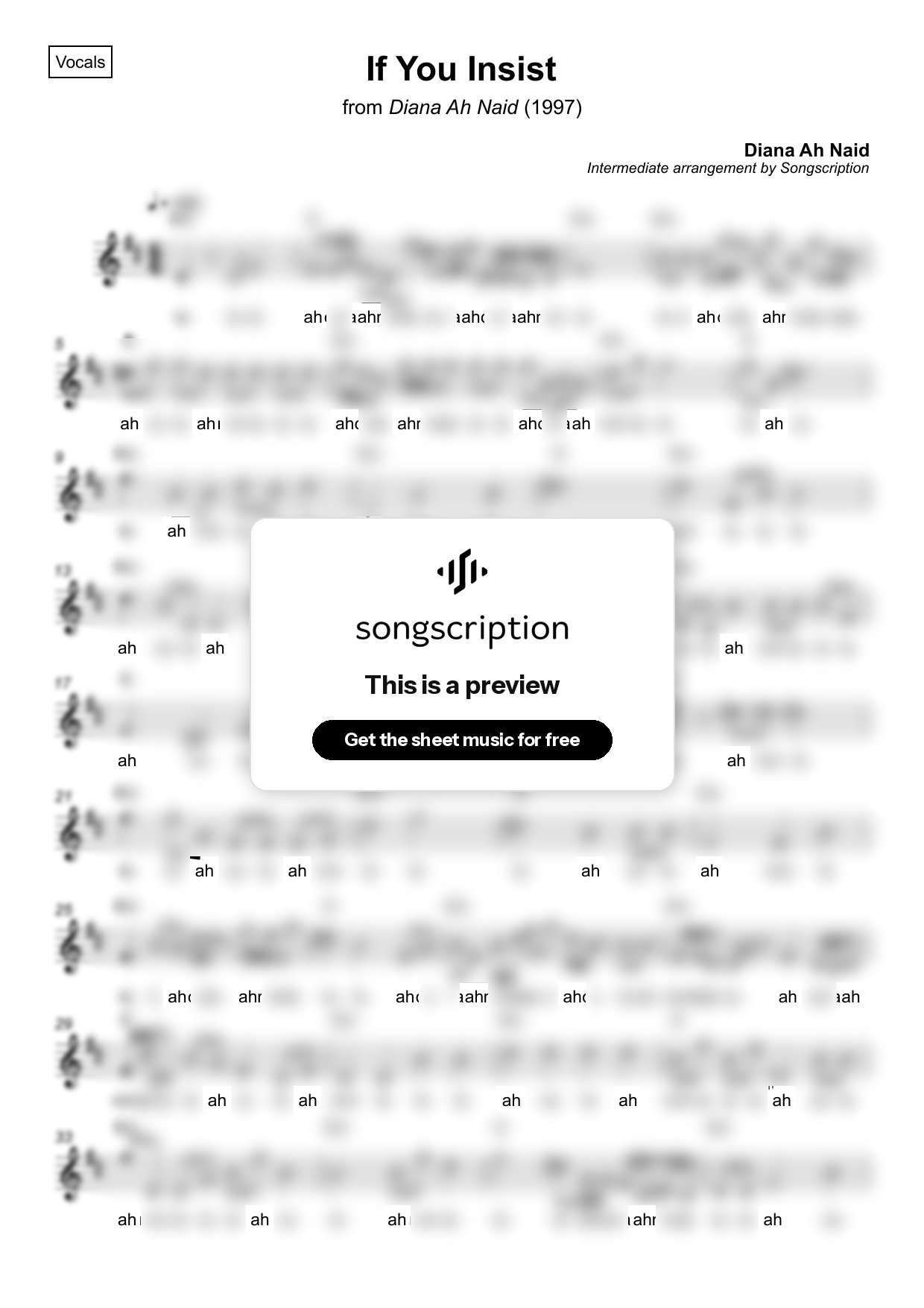 Intermediate Vocals Sheet Music for "If You Insist" by Diana Ah Naid