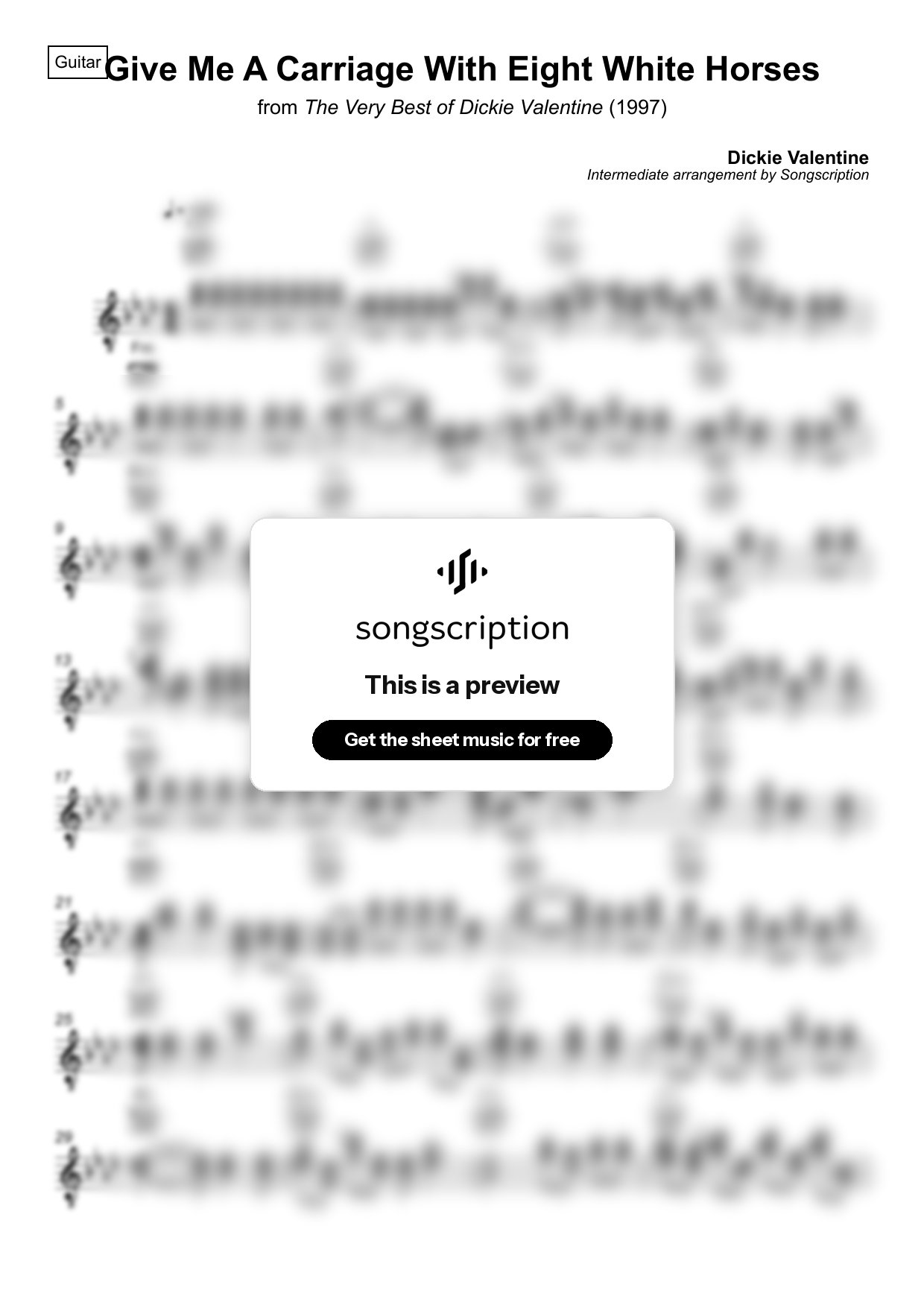 Intermediate Acoustic Guitar Sheet Music for "Give Me A Carriage With Eight White Horses" by Dickie Valentine